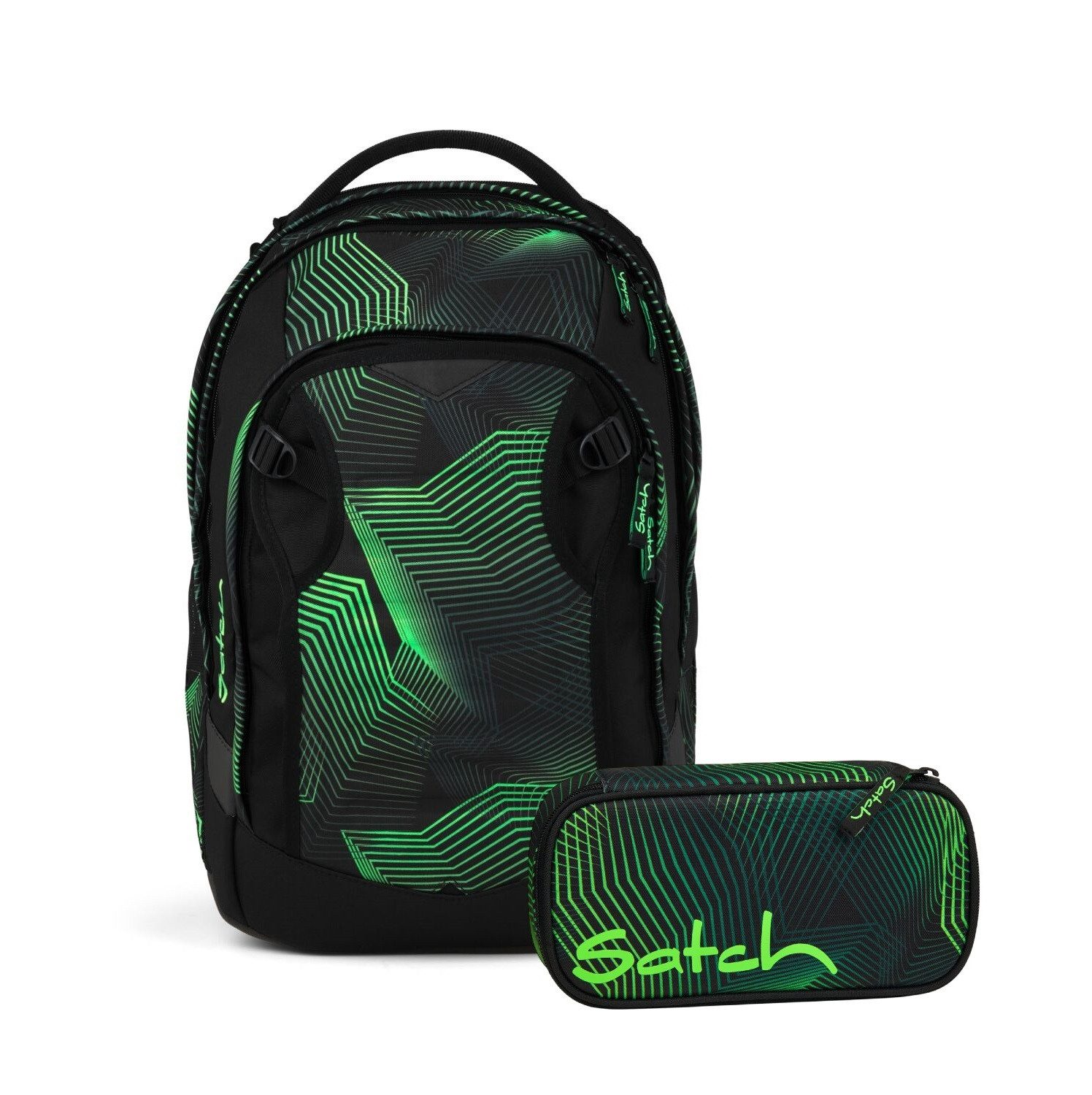 Satch Schulranzen Schulrucksack-Set MATCH PLUS Seismic Green 2-teilig (2-teilig), Schulranzen, ergonomisch, 30 + 5 Liter, 4 Fächer