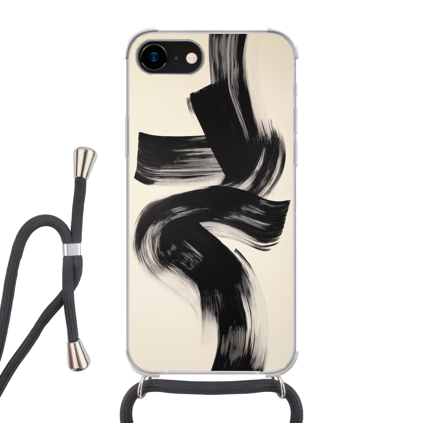 MuchoWow Handyhülle für Apple iPhone 8 Streifen - Schwarz - Abstrakt, Tragbare Handyhüllen mit Kette zum umhängen, Handykette Handyband