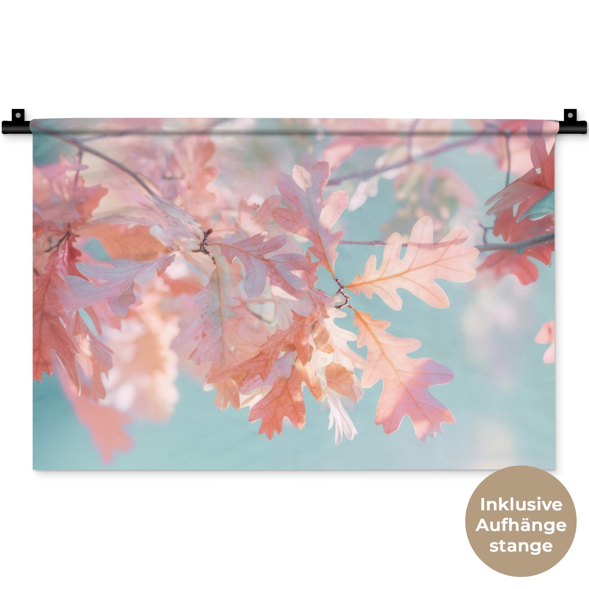 MuchoWow Wandteppich Eikenbladeren - Takken - Roze, Rechteckig, Höhe: 3 mm, Wandteppich für Wohnzimmer, Schlafzimmer, 60x40 cm