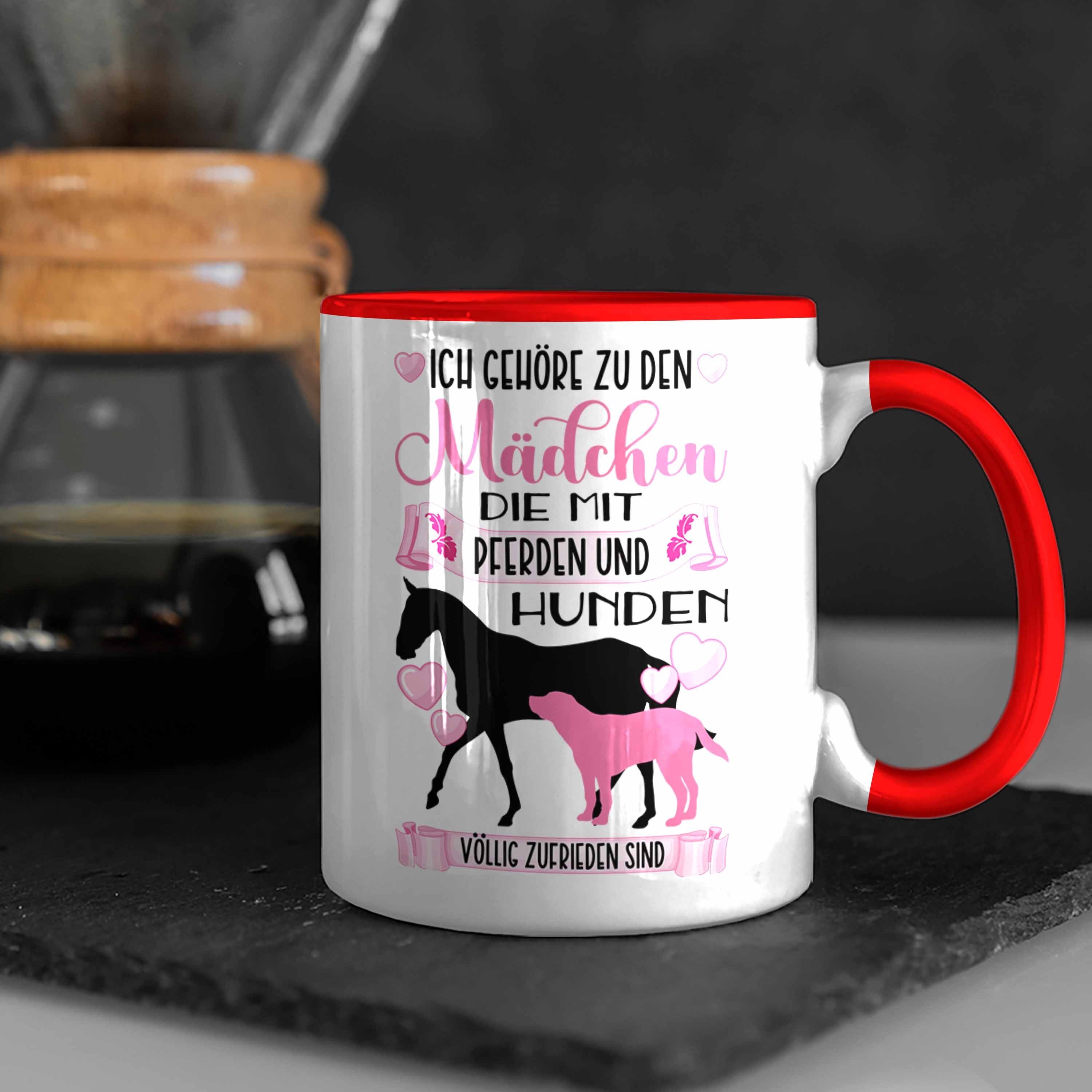 Trendation Tasse Trendation - Pferd Tasse Hund Kaffeetasse Reiten Rosa Reiterin Rot Mädchen Geschenkidee Spruch Lustiger Geschenk