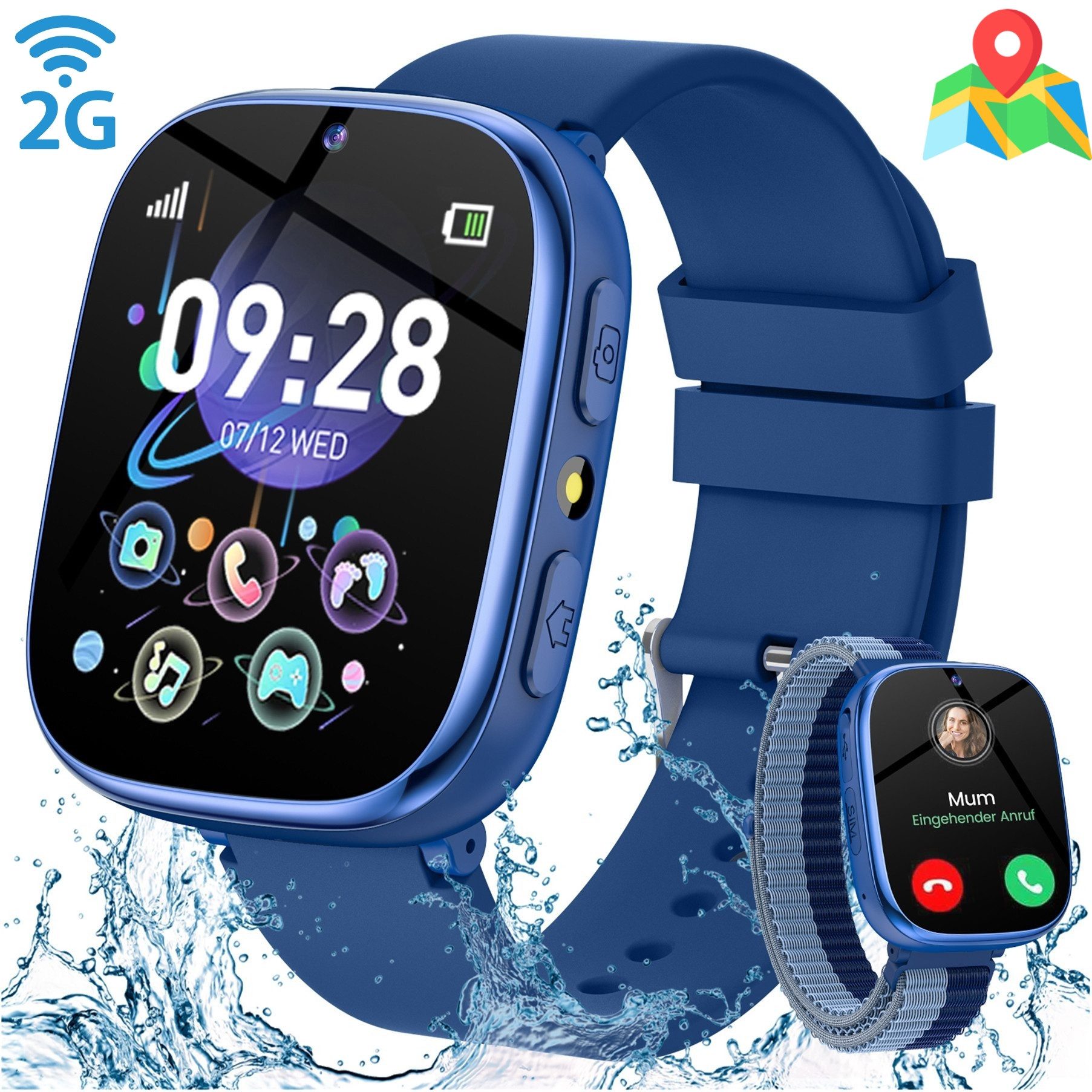 SWGOTA 2G Smartwatch Kinder mit Telefonfunktion,Unterstützung für SOS Smartwatch (1,83 Zoll) mit 31 Spiele, Schulmodus,Foto,Video,Wecker, IP68 Fitness Tracker Kompatibel mit Android und iOS