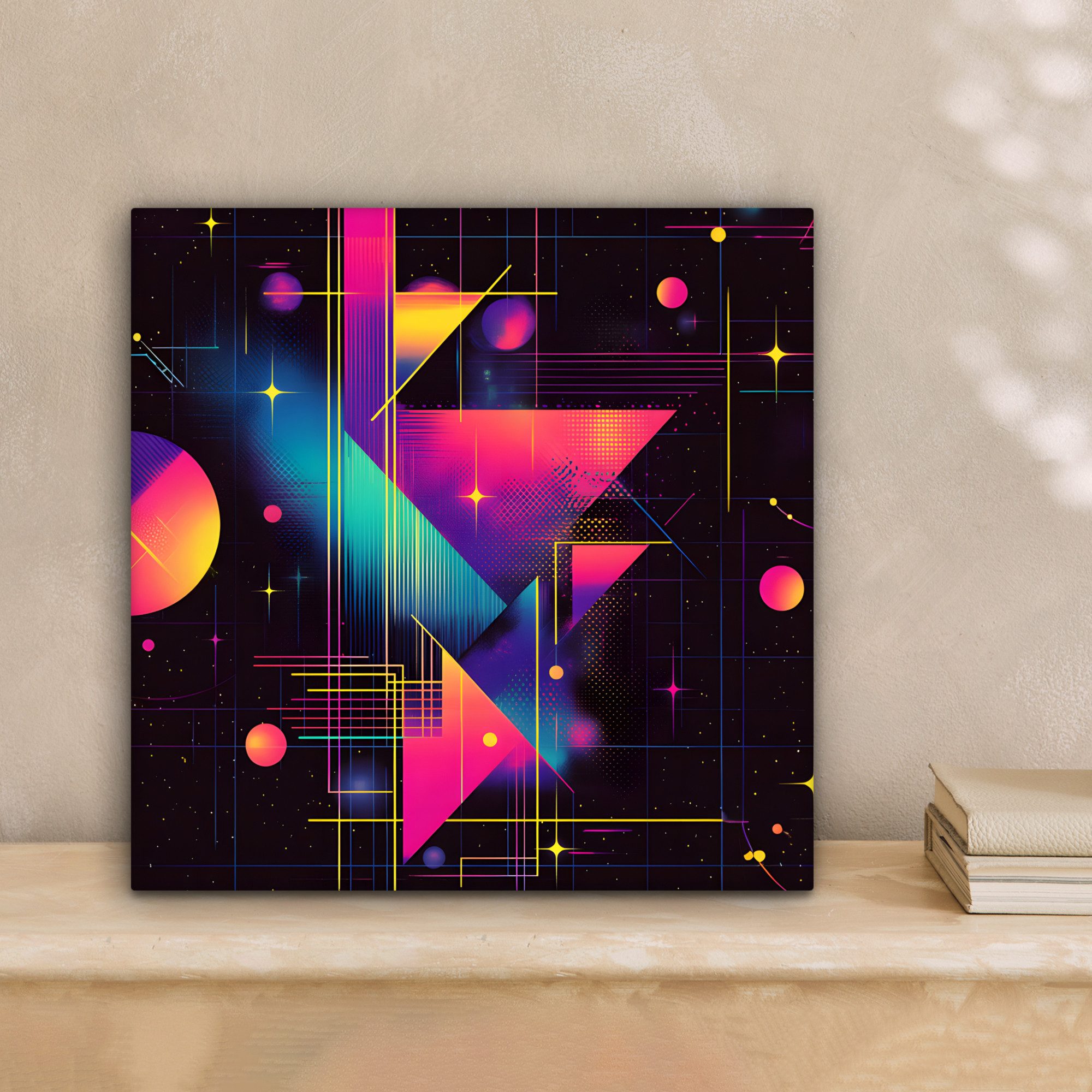 OneMillionCanvasses® Leinwandbild Dreiecke - Kreise - Abstrakt - Sterne, Fotodruck (1 St), Wandbild, Deko Schlafzimmer Wohnzimmer Flur 20x20 cm