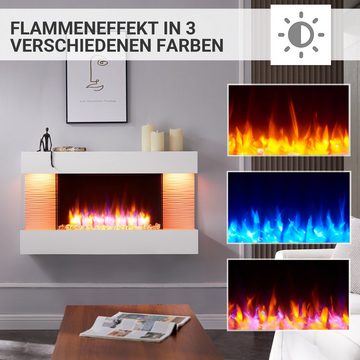 RICHEN Elektrokamin Elis, Wandkamin mit Heizung 2000W, 3D-Flammeneffekt, LED-Beleuchtungs, Fernbedienung, Timer, Thermostat