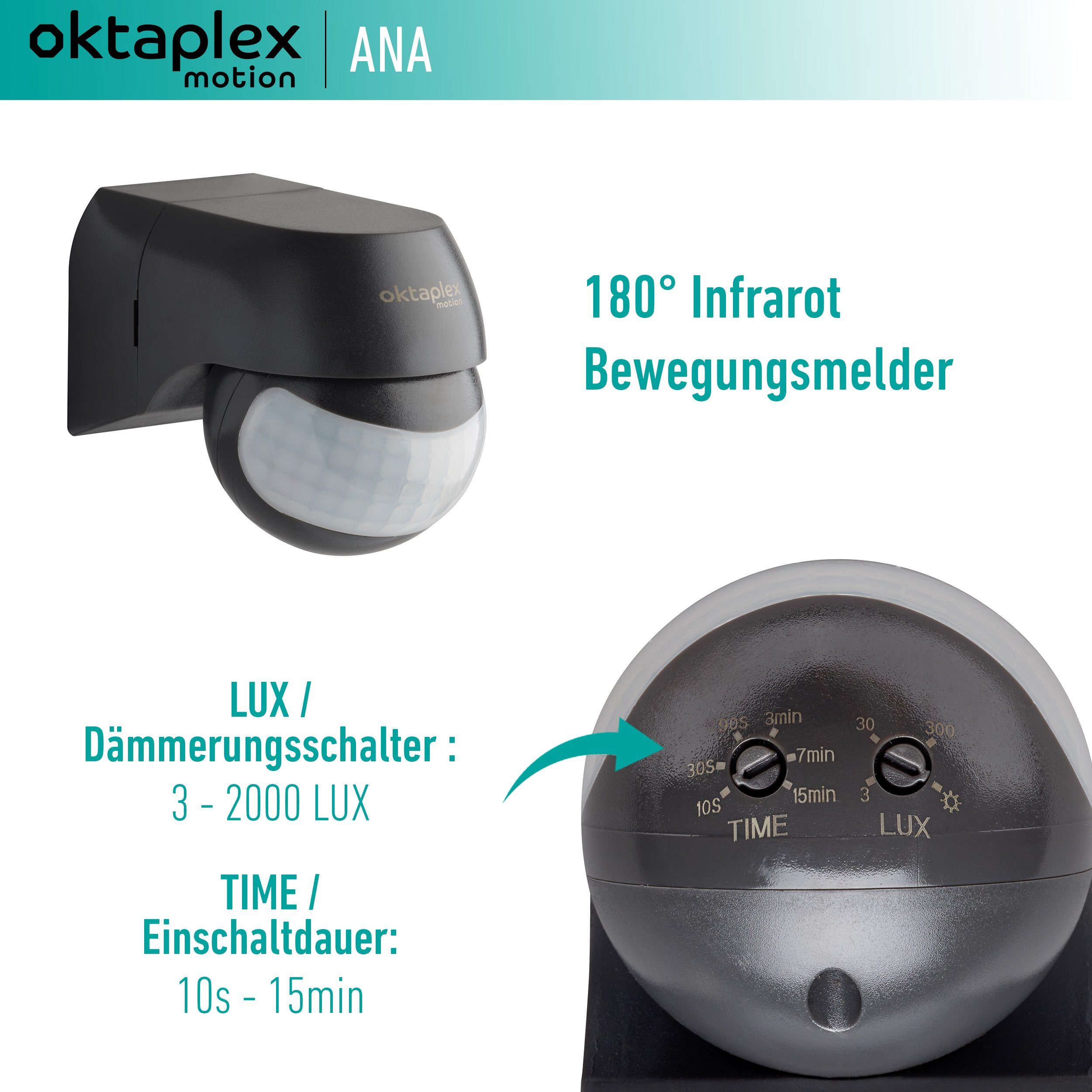 Oktaplex motion Bewegungsmelder Oktaplex Ana Infrarot Bewegungsmelder für Innen + außen, (1-St)