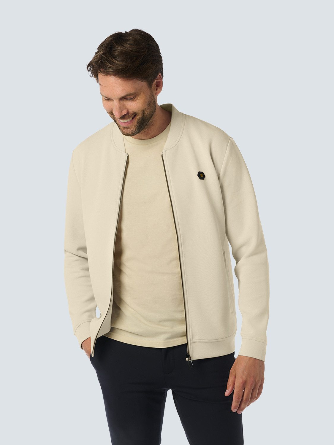 Sweater No Excess Stylische Weste mit Bomberkragen und Piqué-Material