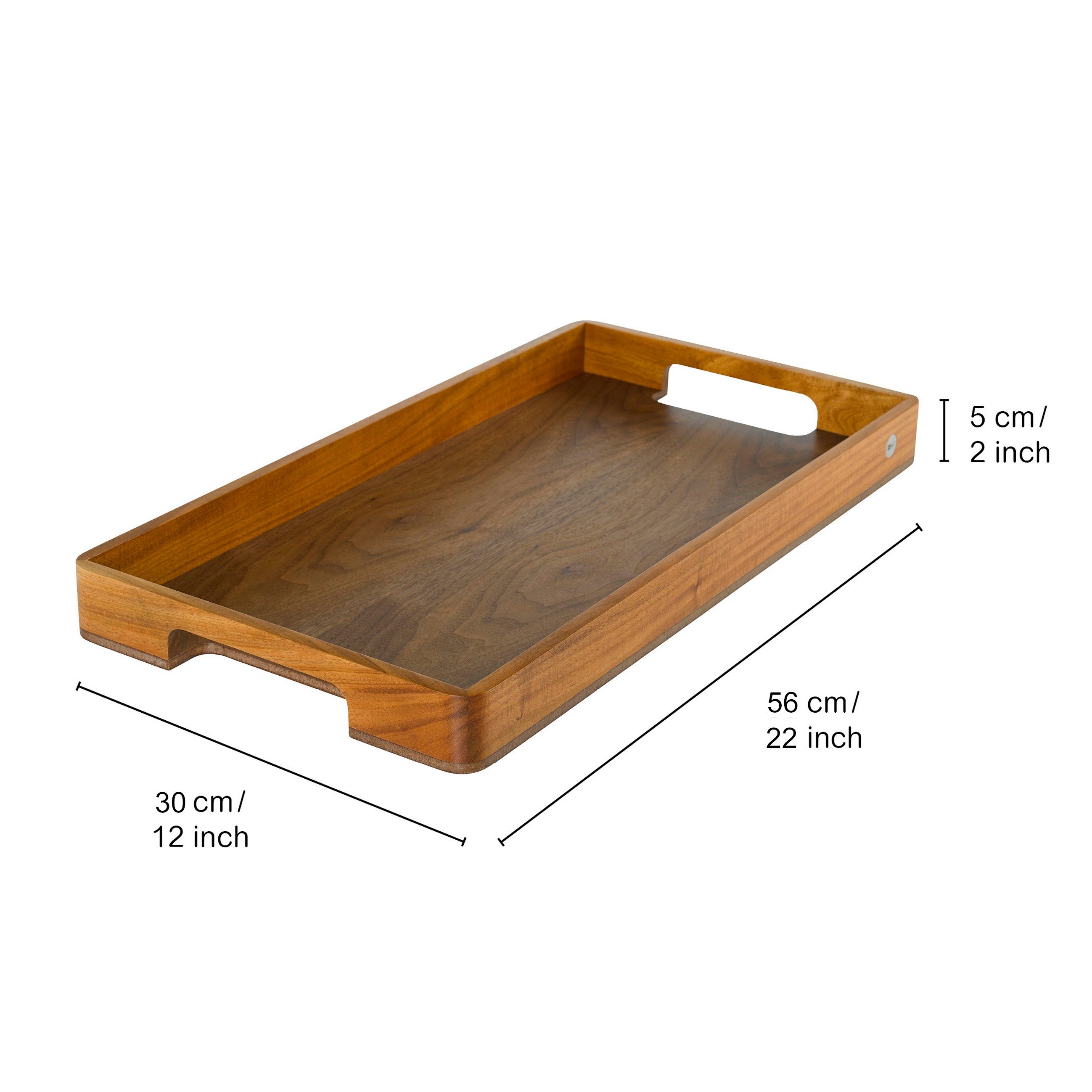 AdHoc Tablett Serviertablett Smart, cm Frühstückstablett 56x30 Holz, Griffmulden Serve ergonomischen mit (1-tlg), hochwertiges