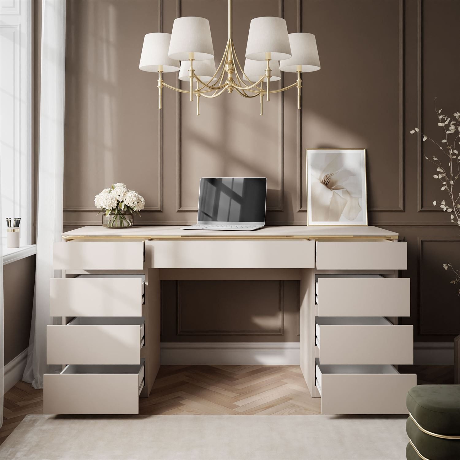 Lookway Schreibtisch AURORA DOUBLE KASZMIR mit Schubladen (1x Schreibtisch), Breite: 157cm