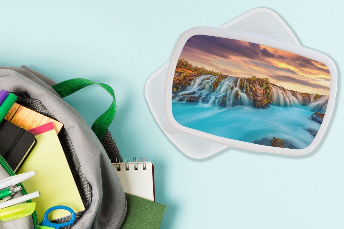 Mädchen - Landschaft Natur, Lunchbox weiß und Kinder - (2-tlg), für Brotbox Wasserfall Wolken Brotdose, für - Jungs und MuchoWow Kunststoff, Erwachsene,
