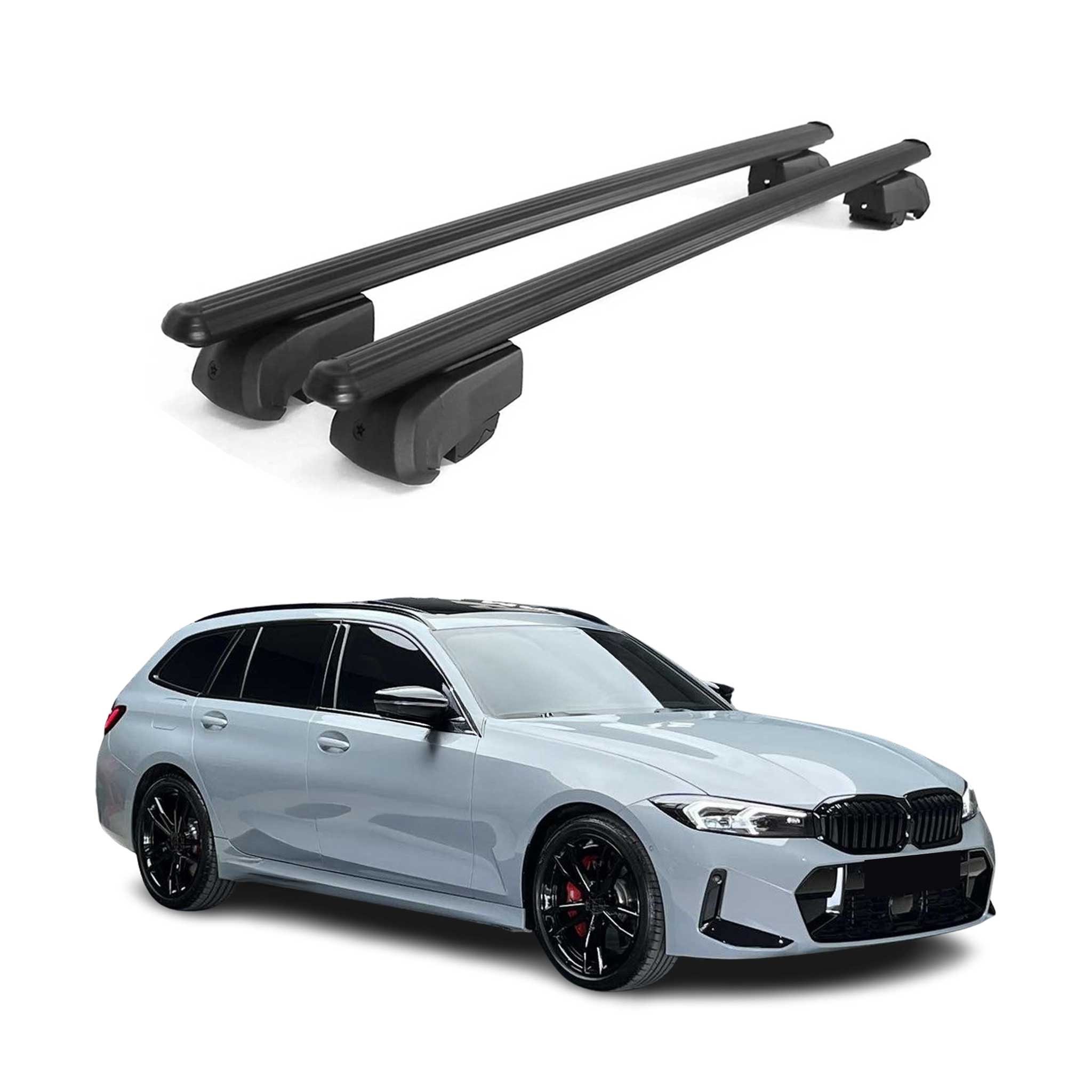 OMAC Dachträger Gepäckträger für BMW 3er Touring 2019-2021 ABE Aluminium Schwarz (2-St), Wasserbeständig,Abnehmbar,Multifunktional,Leichtgewichtig