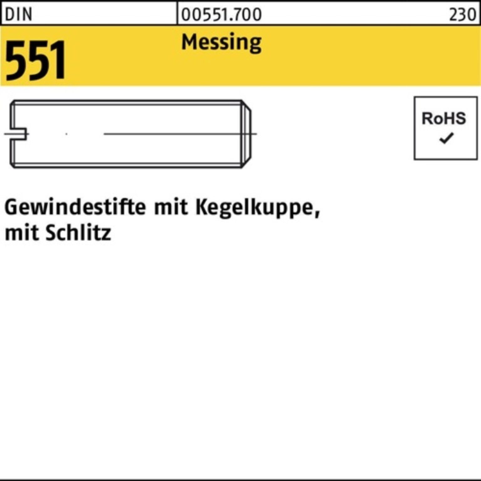 DIN S 100er Gewindestift Pack Reyher Messing Kegelkuppe/Schlitz 551 M5x 100 8 Gewindebolzen