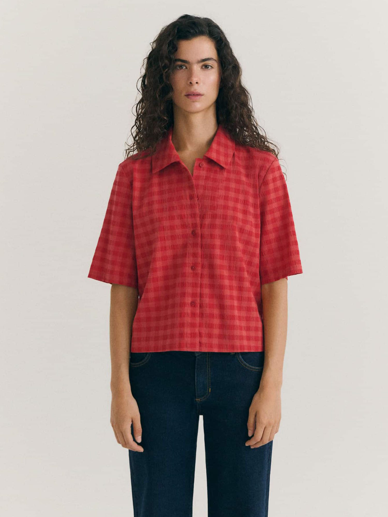 Thinking Mu Kurzarmbluse Checks Seersucker Ane Blouse