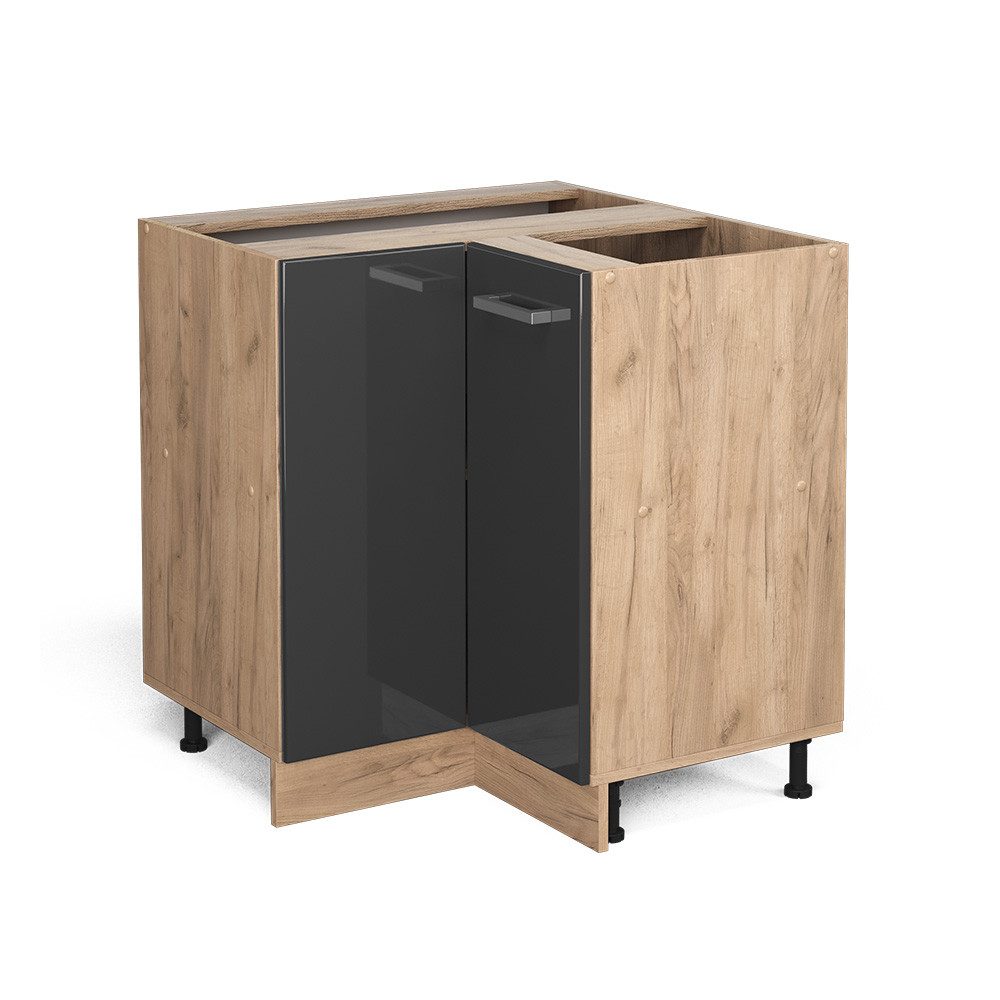 Vicco Eckunterschrank R-Line, Anthrazit Hochglanz/Eiche, 75.6 cm ohne Arbeitsplatte (1-St)