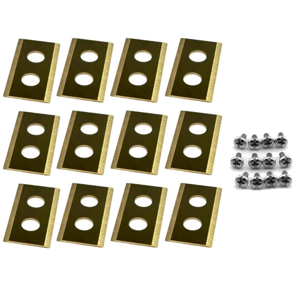 Trade-Shop Rasenmähermesser 2-Loch (12 Stück) passend für Einhell FREELEXO, FREELEXO Kit, 500, 600, Material: Edelstahl mit Titan-Beschichtung / Farbe: Gold / Länge: 36mm