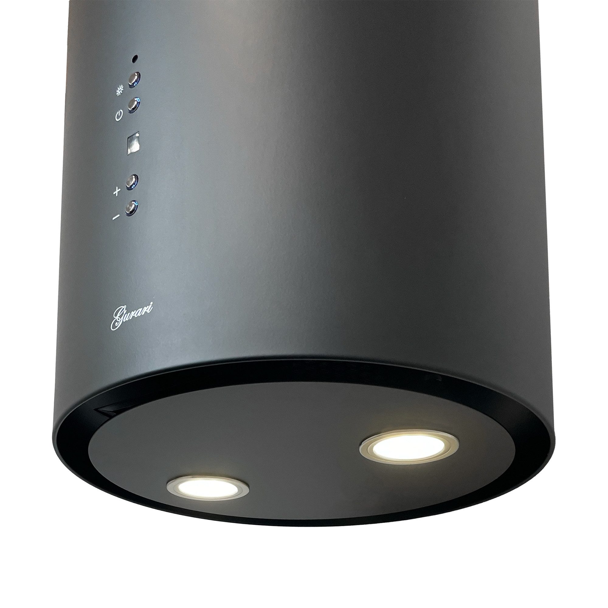 GURARI Inselhaube 36 cm GCH I 385 Runde Dunstabzugshaube Umluft/Abluft Serie BL PRIME N Dunstabzugshaube Umluft/Abluft, Energieeffizienzklasse A 36 cm GCH I 385 Runde Dunstabzugshaube Umluft/Abluft, Deckenmontage Haube 36 cm in Schwarz 1000m³/h