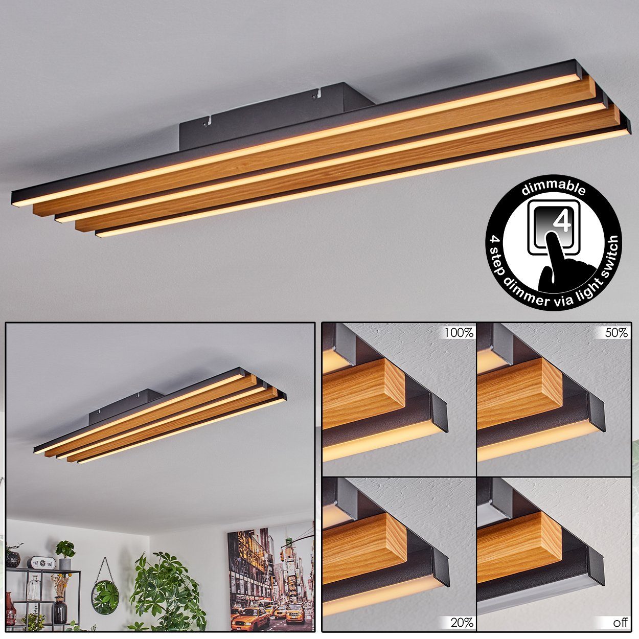 hofstein Deckenleuchte dimmbare Deckenlampe aus Metall/Holz/Kunststoff günstig online kaufen