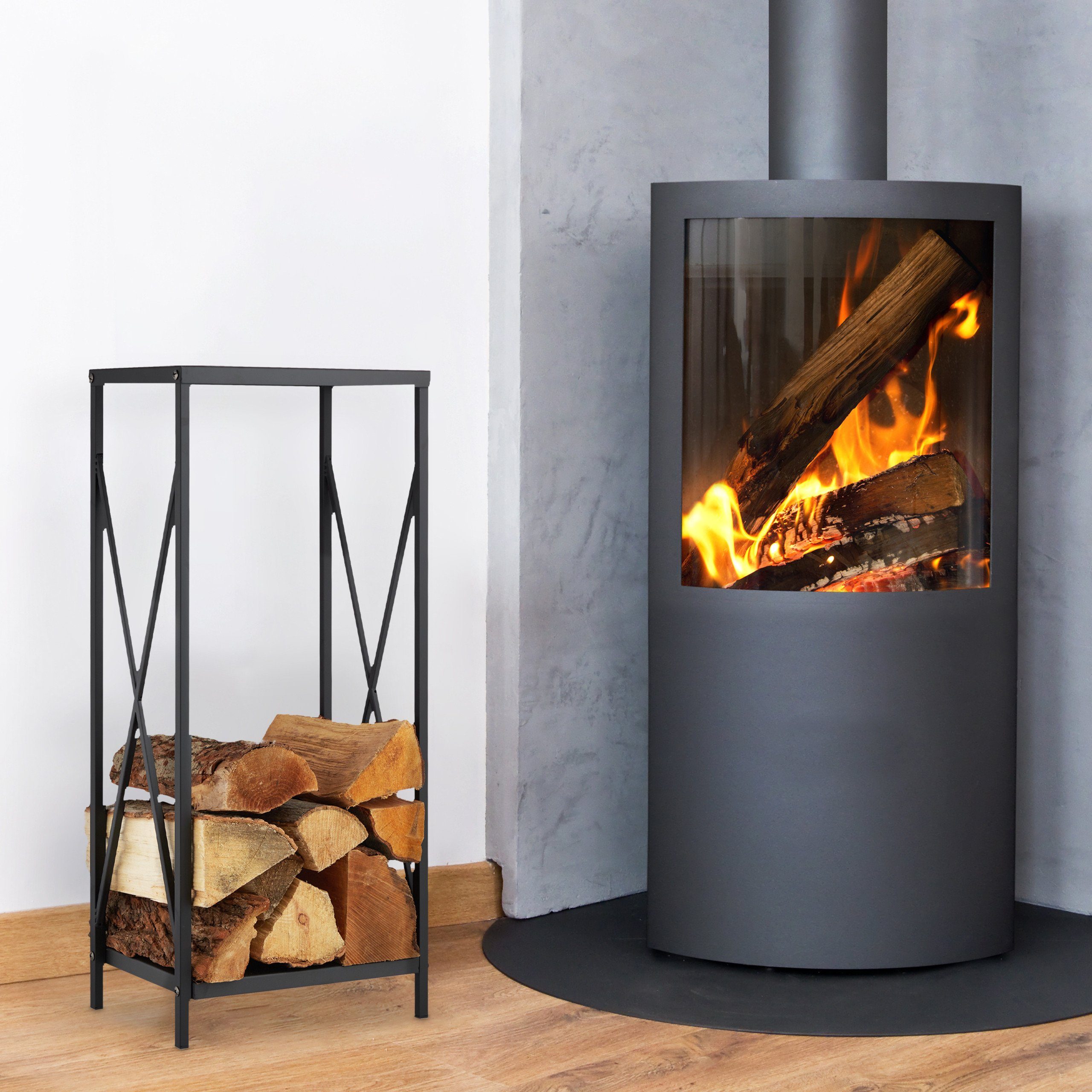 relaxdays Kaminholzregal Schwarzes Kaminholzregal aus Stahl, BxTxH:34x25x80 günstig online kaufen