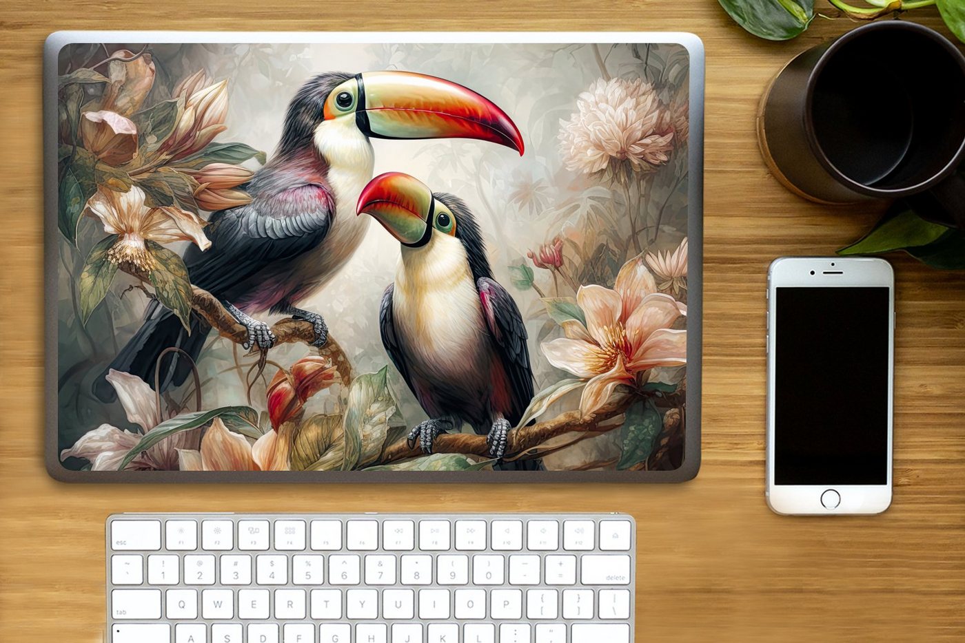 Thumbnail - MuchoWow Laptop-Aufkleber Tukan - Vögel - Blumen - Dschungel