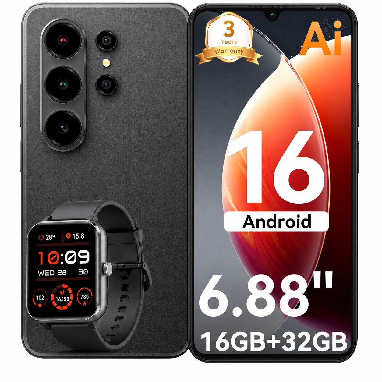 blackview WAVE10C Android 16, incl. R50, 5000mAh 32MP 6GB+128GB Dual SIM Smartphone (6,88 Zoll, 32 GB Speicherplatz, 32 MP Kamera, WiFi 5, Dual SIM 4G, Android 16)