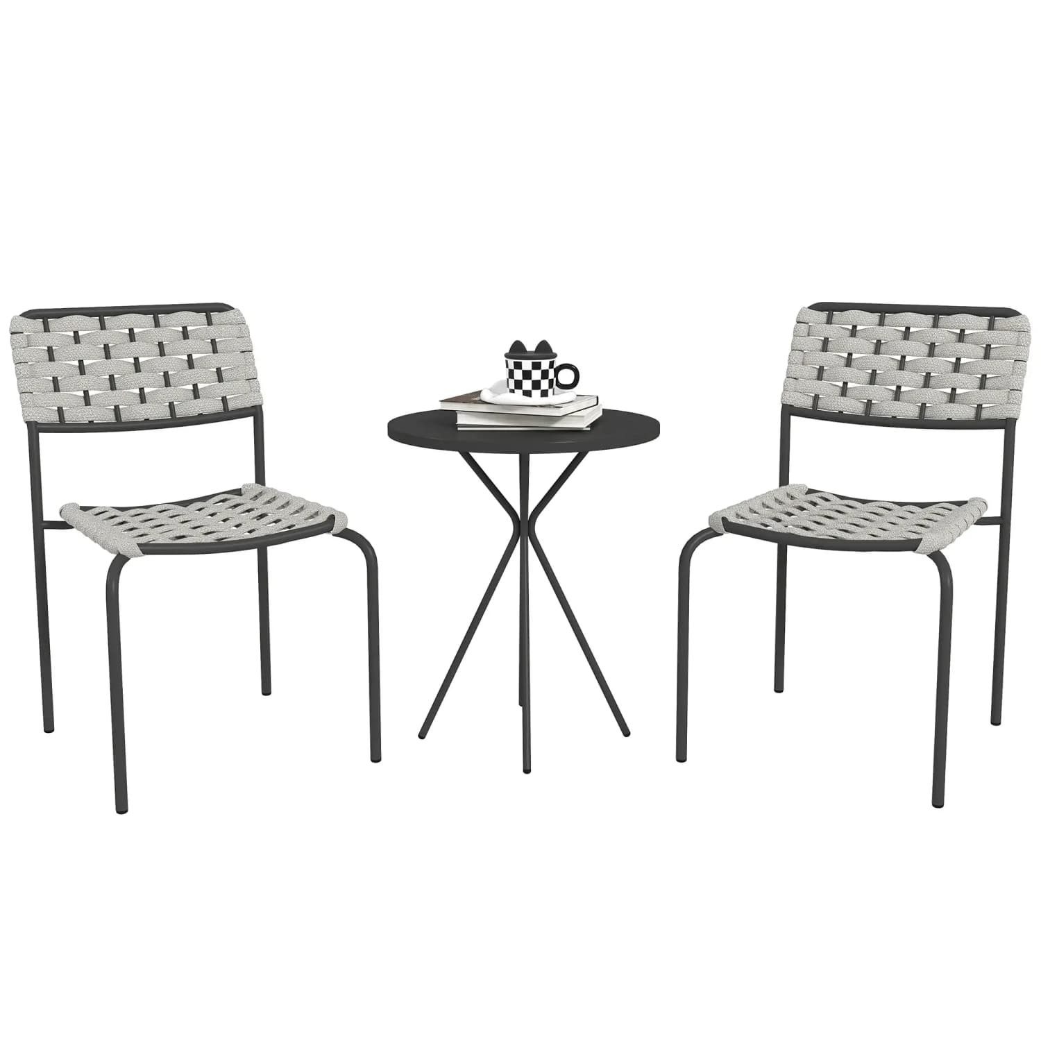 autolock Gartenlounge-Set Polyrattan Gartenmöbel Set,Outdoor Lounge Balkonmöbel,3-er Sitzgruppe, mit 2 Stapelbare Stühle,Tisch,wetterfest Gartenlounge für Garten