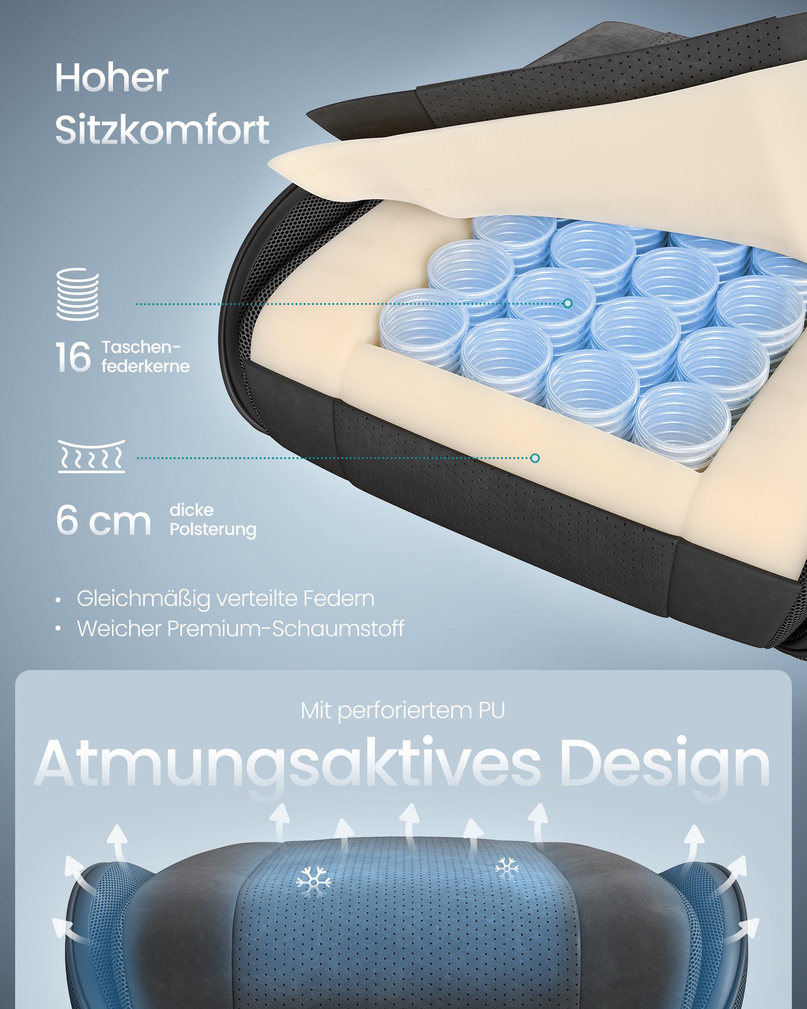 SONGMICS Bürostuhl, Gaming-Stuhl, Schreibtischstuhl, ergonomischer Gaming-Sessel