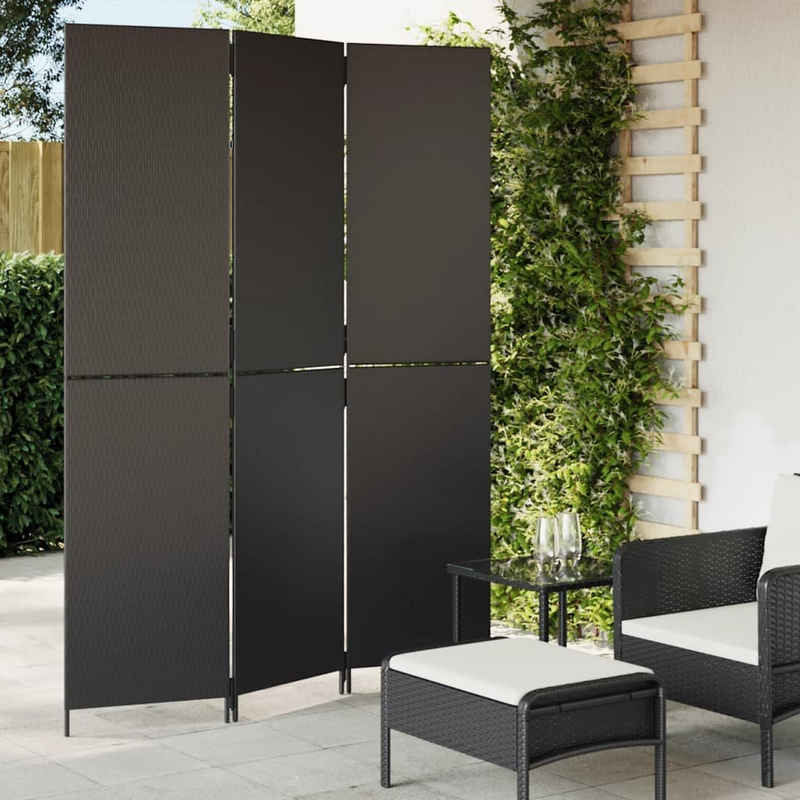 vidaXL Raumteiler Paravent 3-tlg. Schwarz Poly Rattan, 1-tlg.