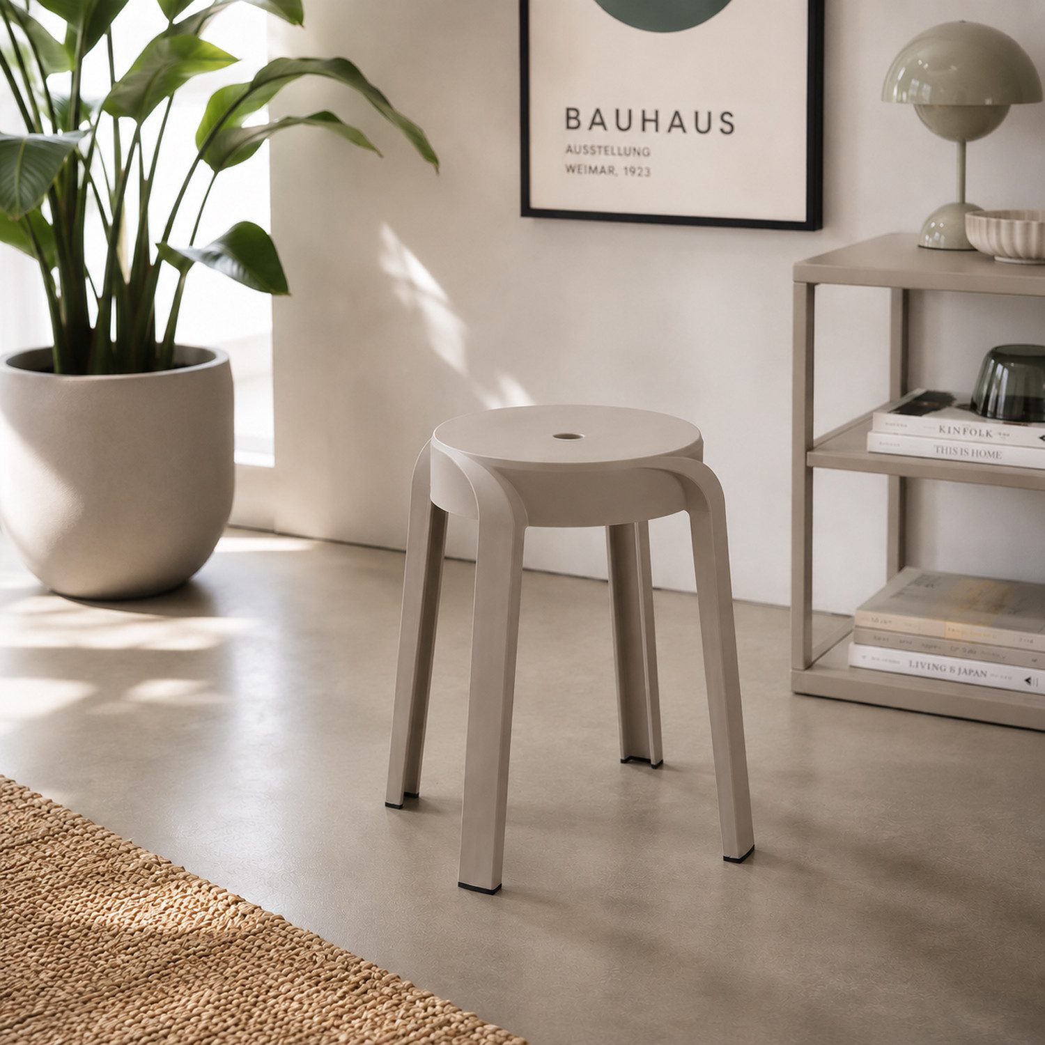 Mojawo Fußhocker Kunststoff-Hocker Taupe stapelbar leichter Sitzhocker Innen & Außen, Fußbank