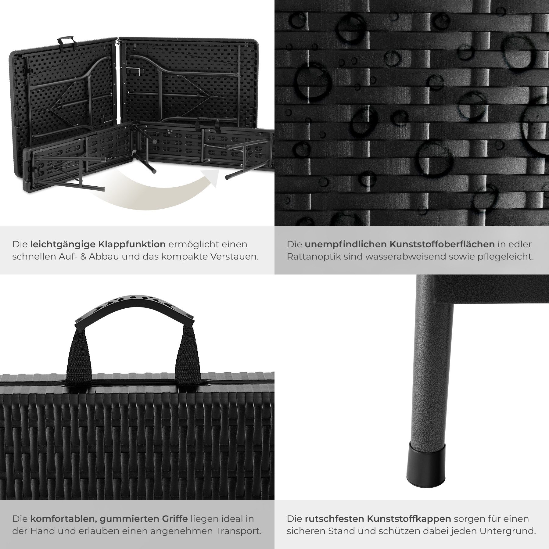 tectake Campingtisch Vani (1-St., 3 tlg), Kompakte Campinggarnitur mit Klappfunktion