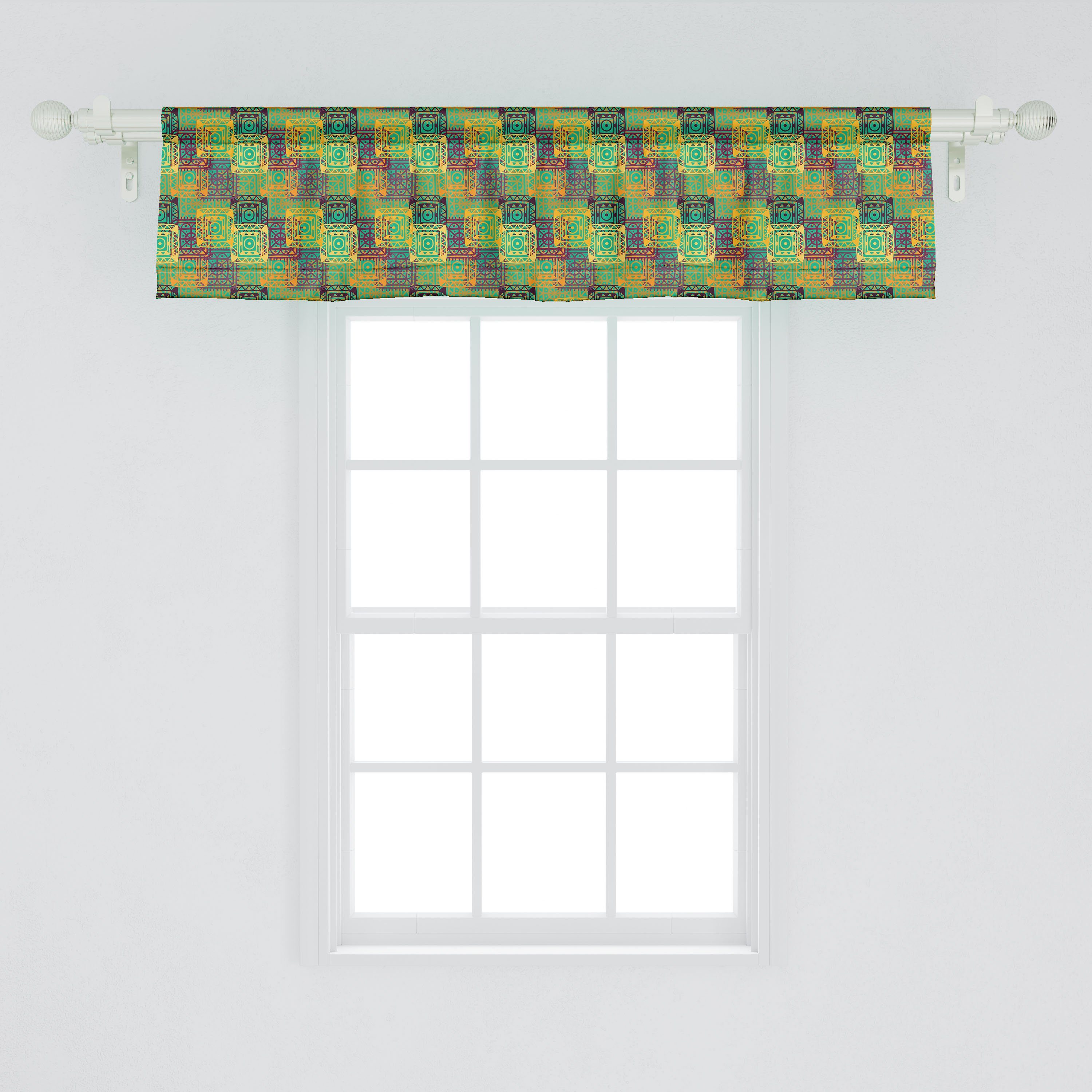Scheibengardine Vorhang Volant für Küche Schlafzimmer Folk Dekor mit Stangentasche, Mutter Microfaser, Abakuhaus, Ethnisch
