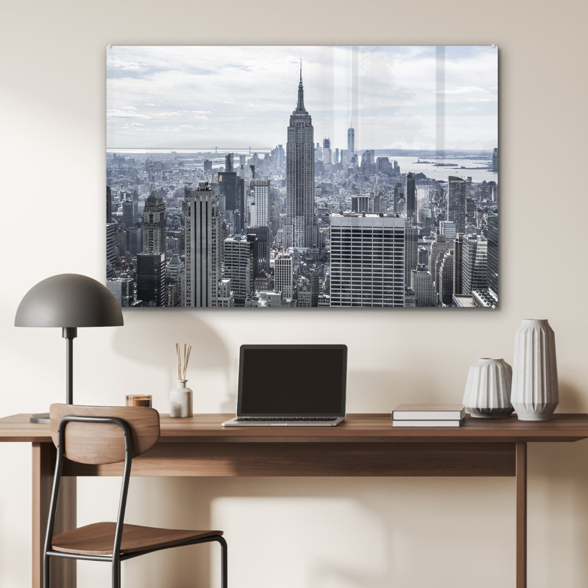 Acrylglasbilder in dem Bewölkter Wohnzimmer St), Empire (1 Schlafzimmer Building & State Himmel Amerika, Acrylglasbild MuchoWow über