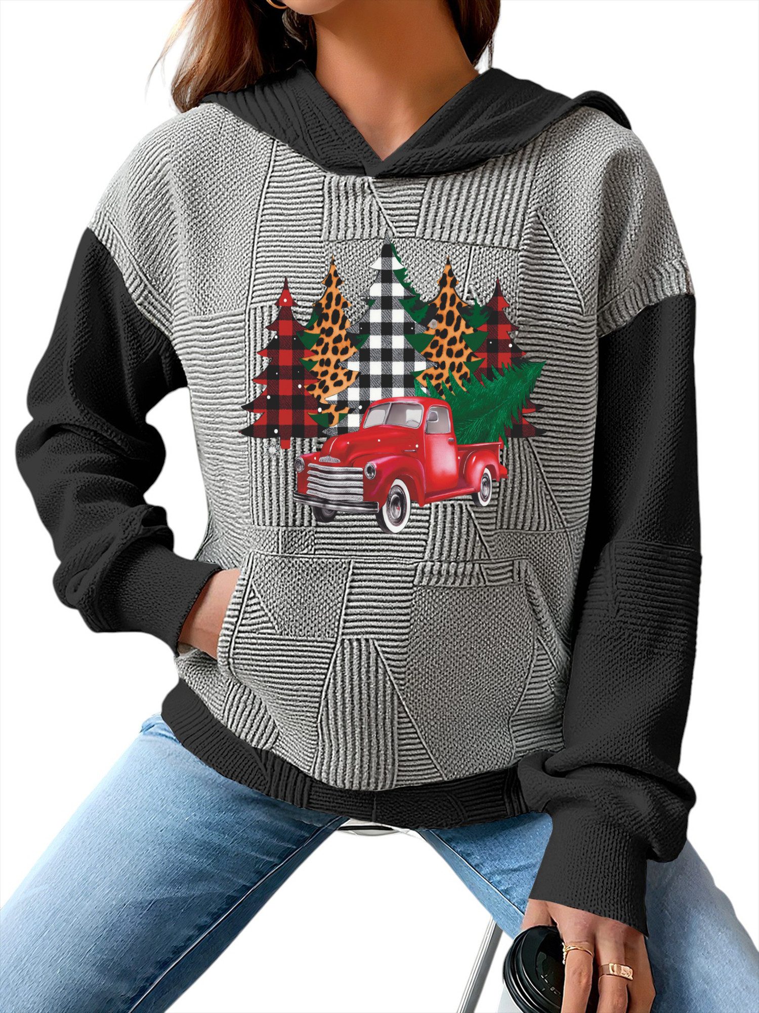 PYLIKE Hoodie Damen Kapuzenpullover mit Weihnachten-Print günstig online kaufen