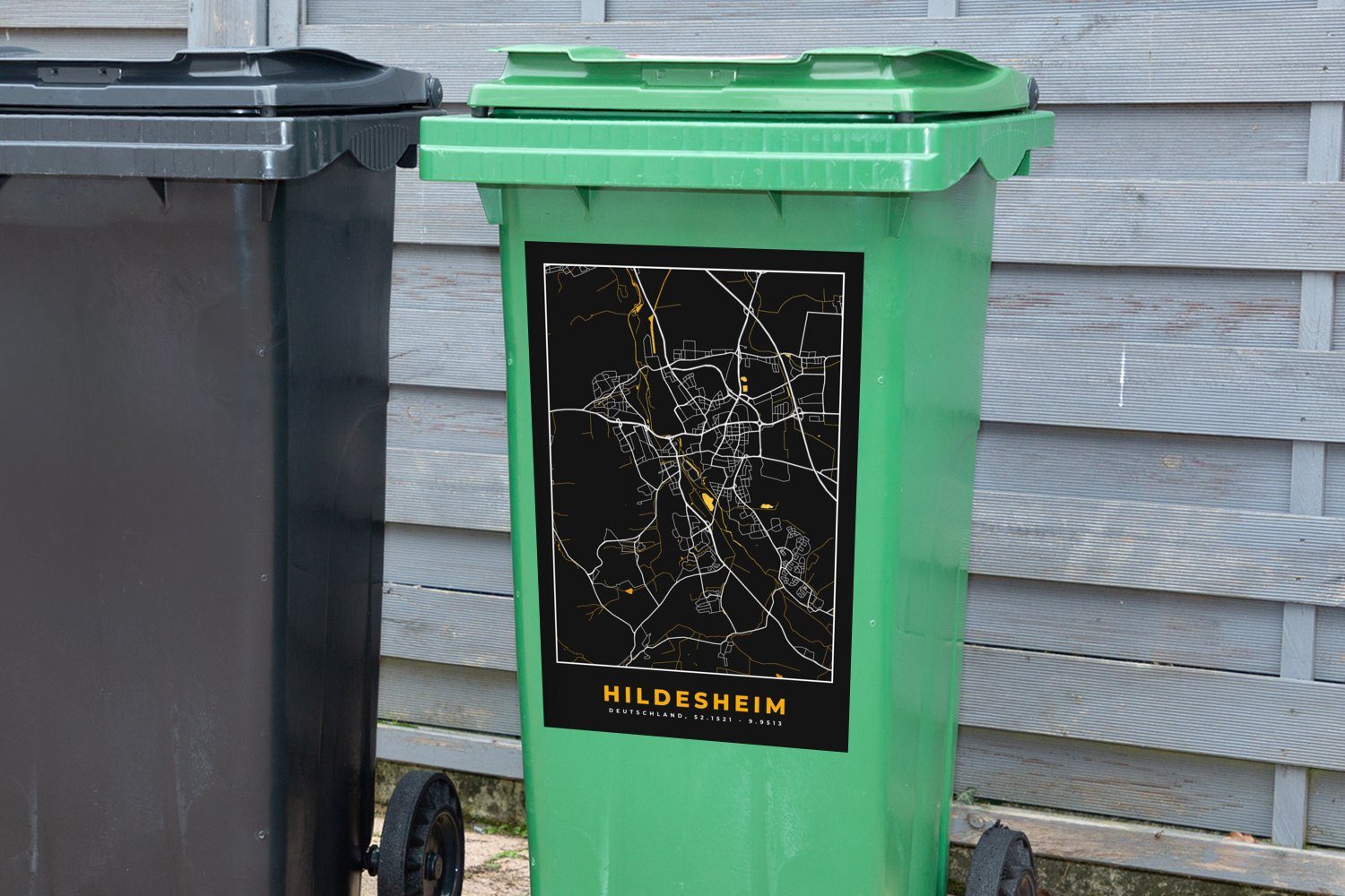 Deutschland Sticker, Hildesheim Stadtplan (1 Wandsticker - Mülltonne, - St), MuchoWow Gold Mülleimer-aufkleber, Karte Container, - Abfalbehälter -