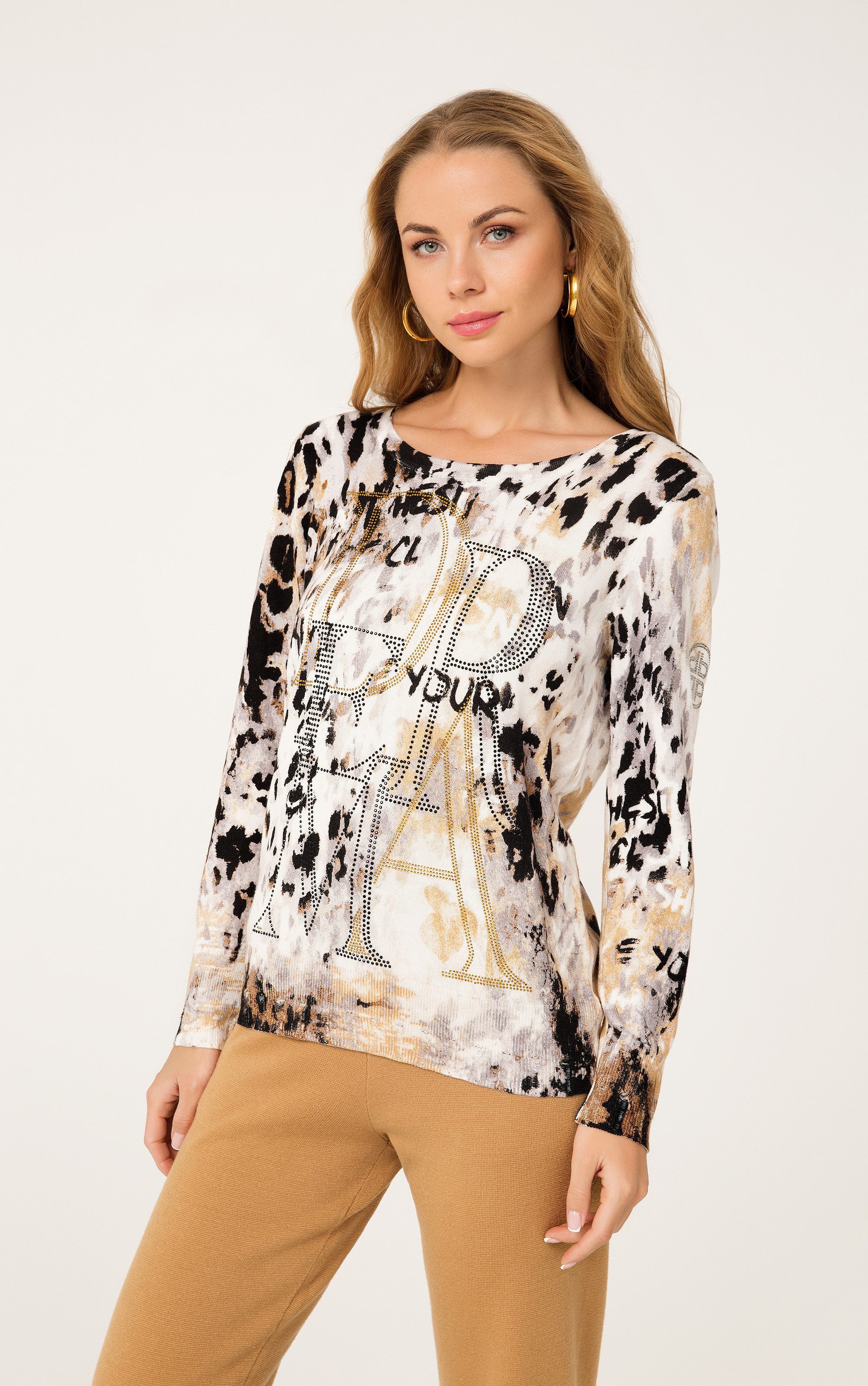 Passioni Strickpullover mit abstrahiertem Animal-Print und Schriftzug mit S günstig online kaufen