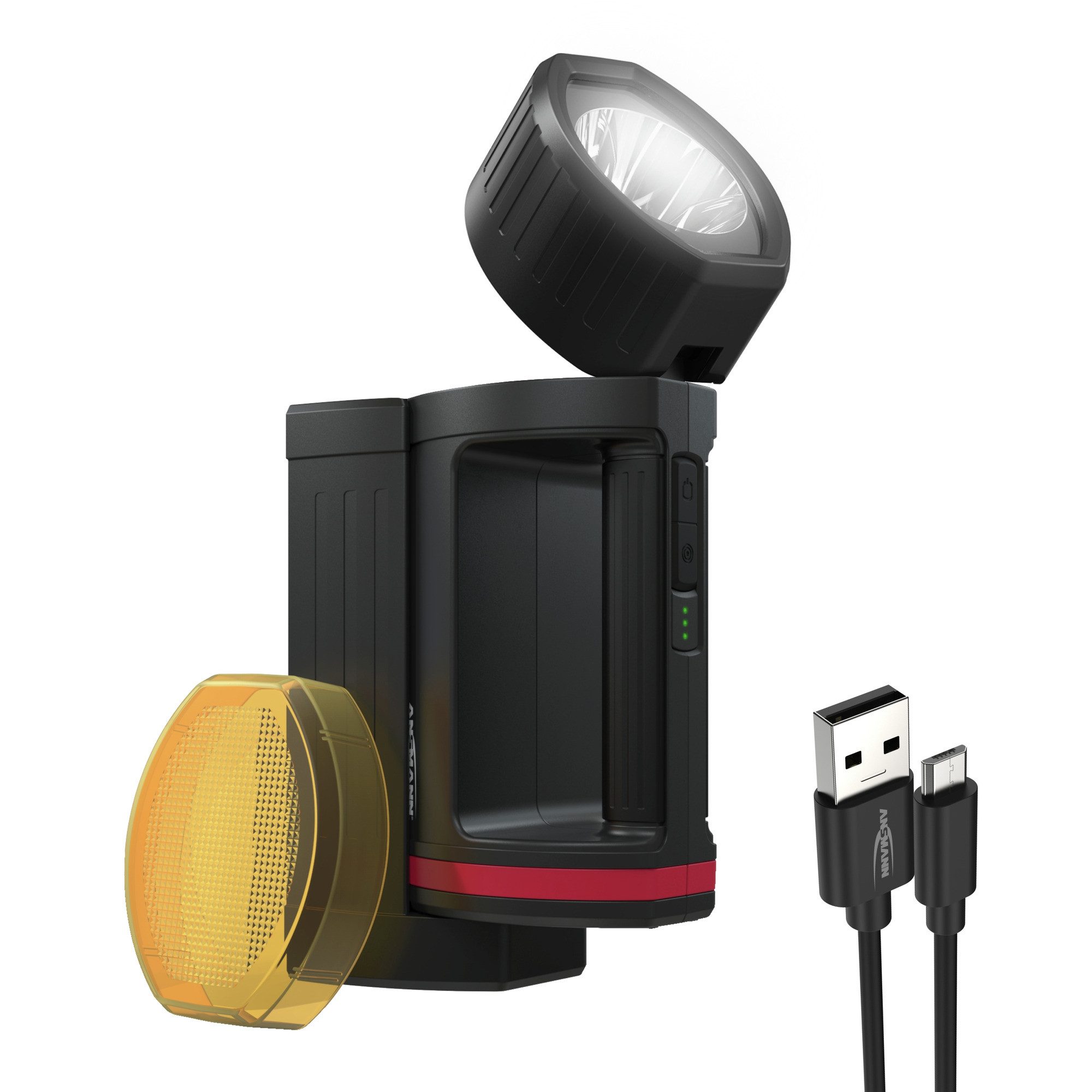 ANSMANN AG LED Scheinwerfer HS5R LED-Akku-Handscheinwerfer 400 Lumen dimmbar & aufladbar via USB, 5W CREE LED