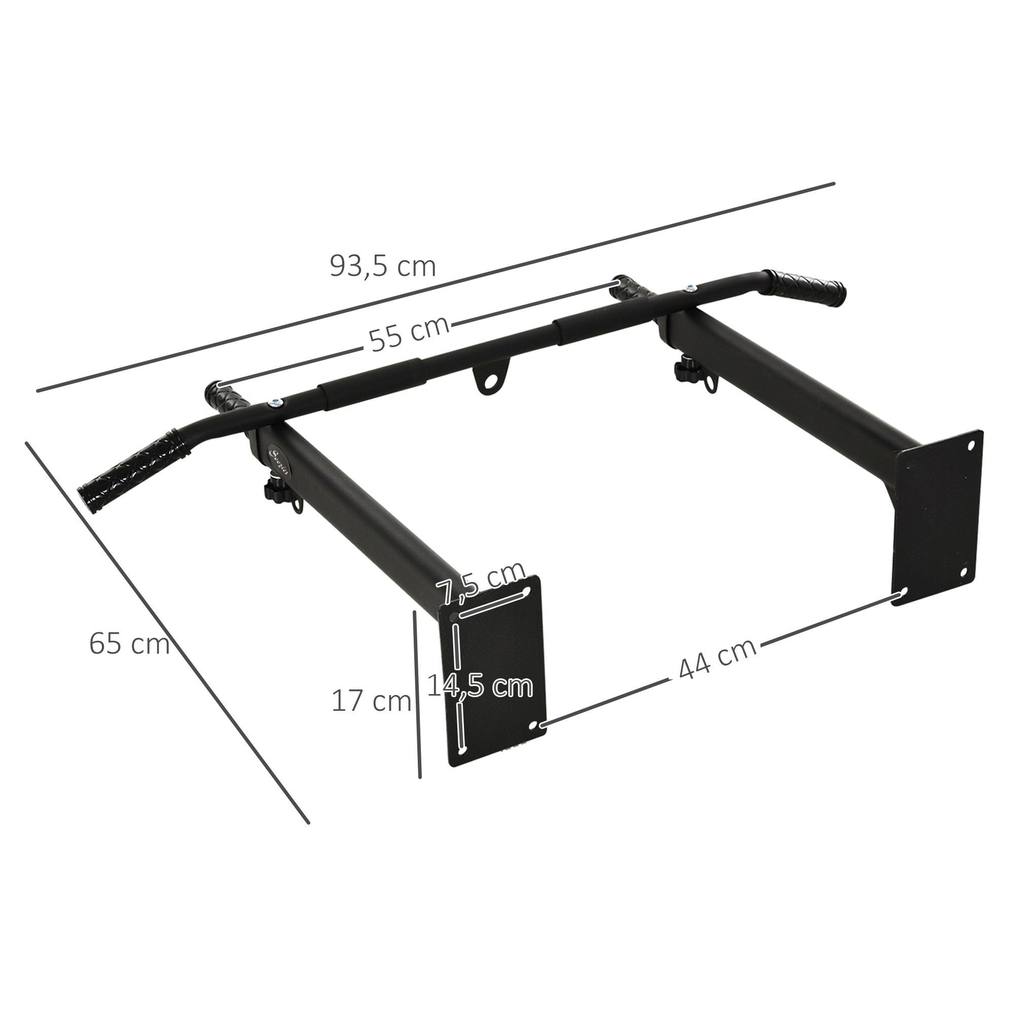 HOMCOM Klimmzugstange pull up bar Wandmontage (Reckstange mit Ösen für Boxsack, 1-tlg., Stahl, Schwarz), 93,5 x 65 x 17 cm