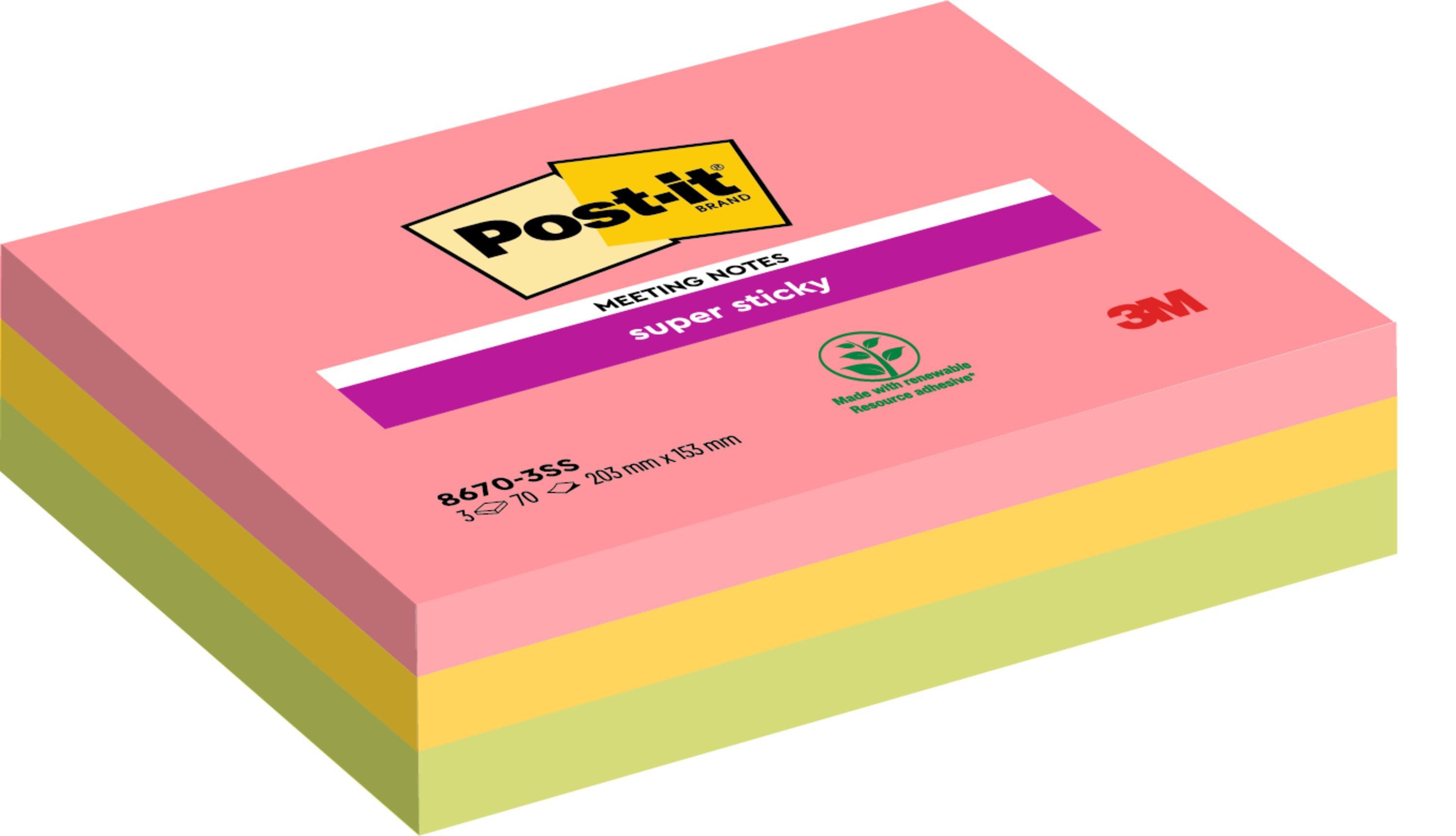Post-it® Haftnotizblock Post-it Super Sticky Meeting Notes, 203 x 153 mm, sortiert