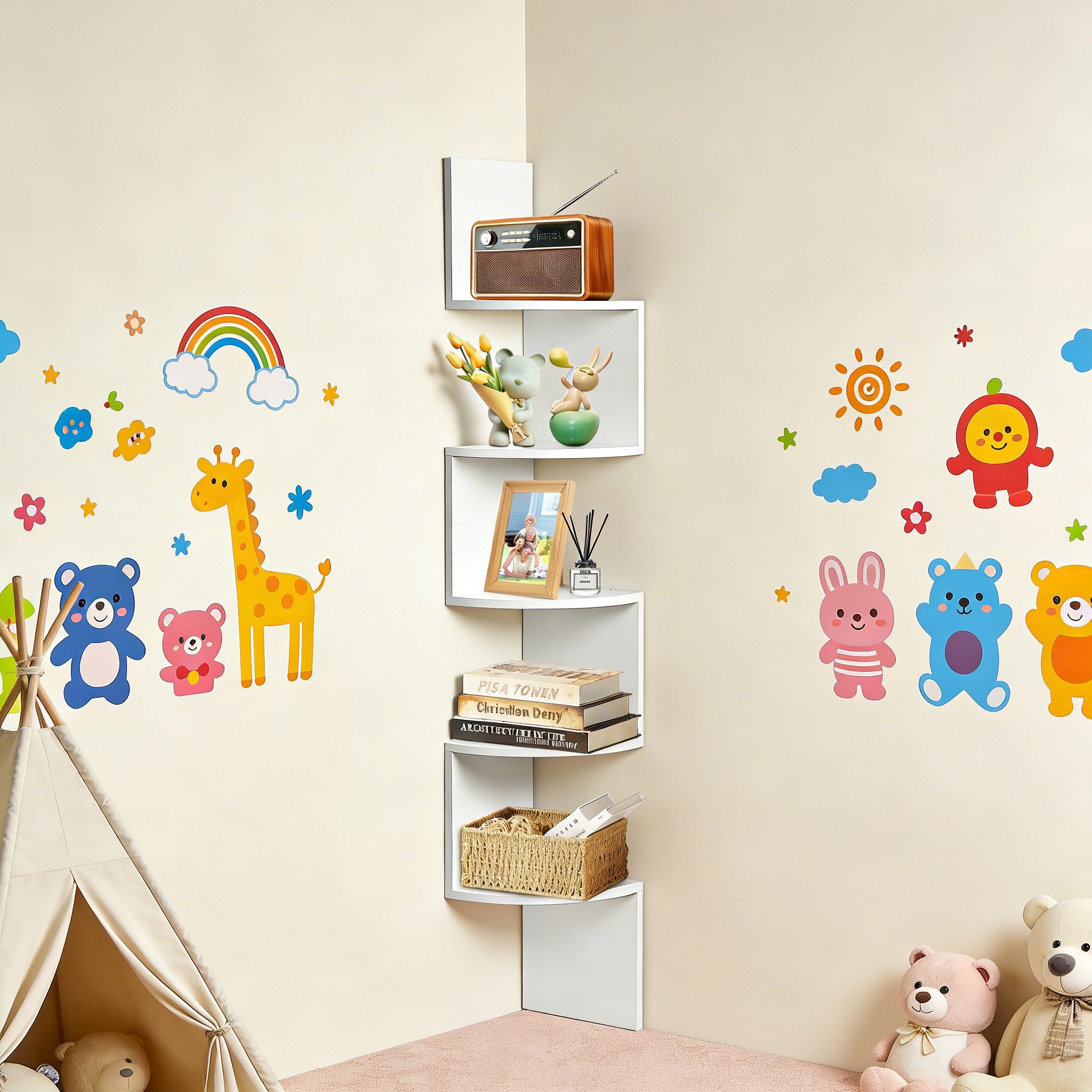 BlingBin Eckregal Wandregal 5 Ebenen, Zickzack-Schweberegal, 1er Set 1-tlg., 20x20x125 cm, Bücherregal Pflanzenregal für Bücher, Pflanzen und Deko
