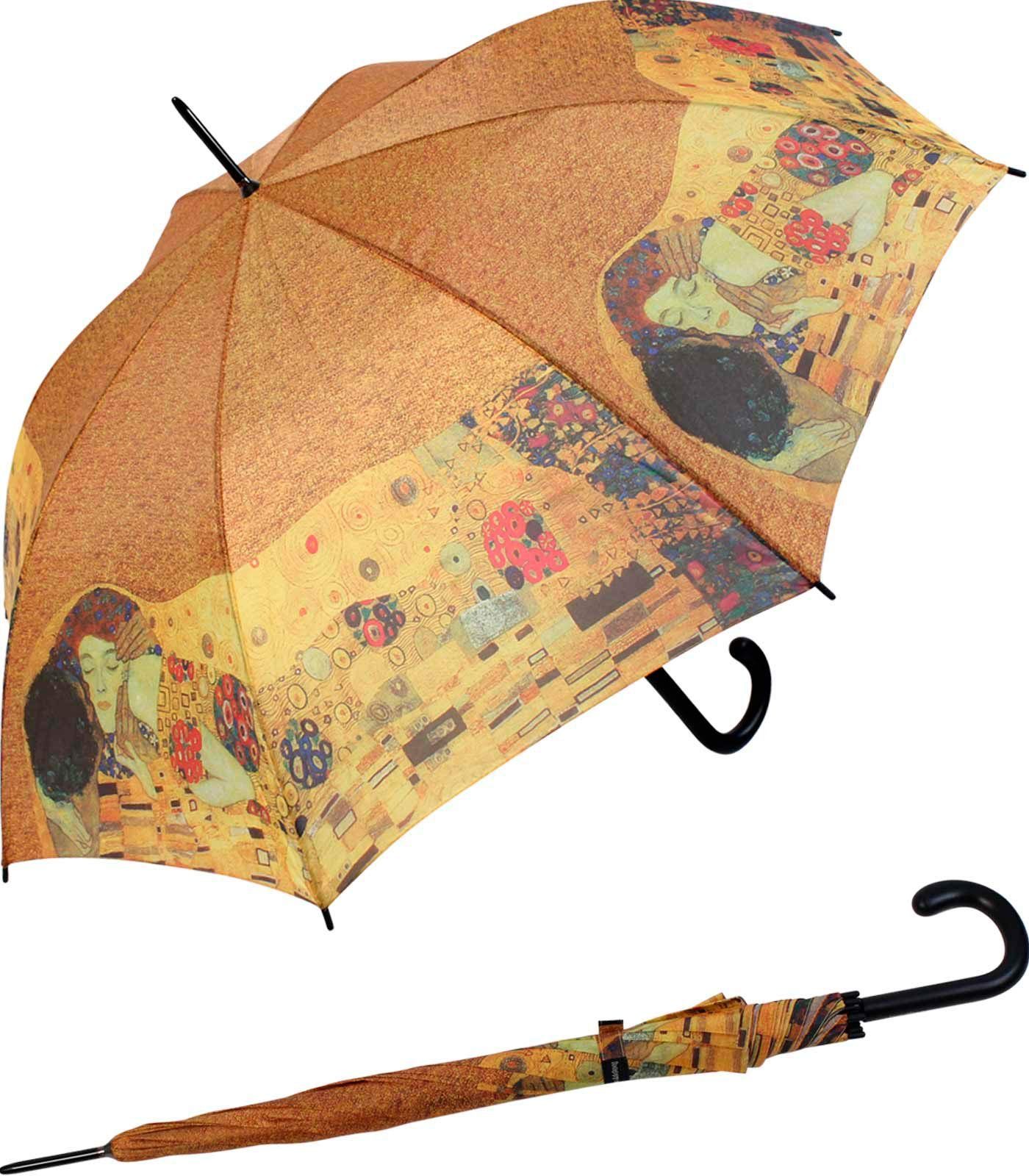 Regenschirm Klimt Langregenschirm RAIN HAPPY Damen, mit Künstlermotiv für der Kuss Motiv klein großer