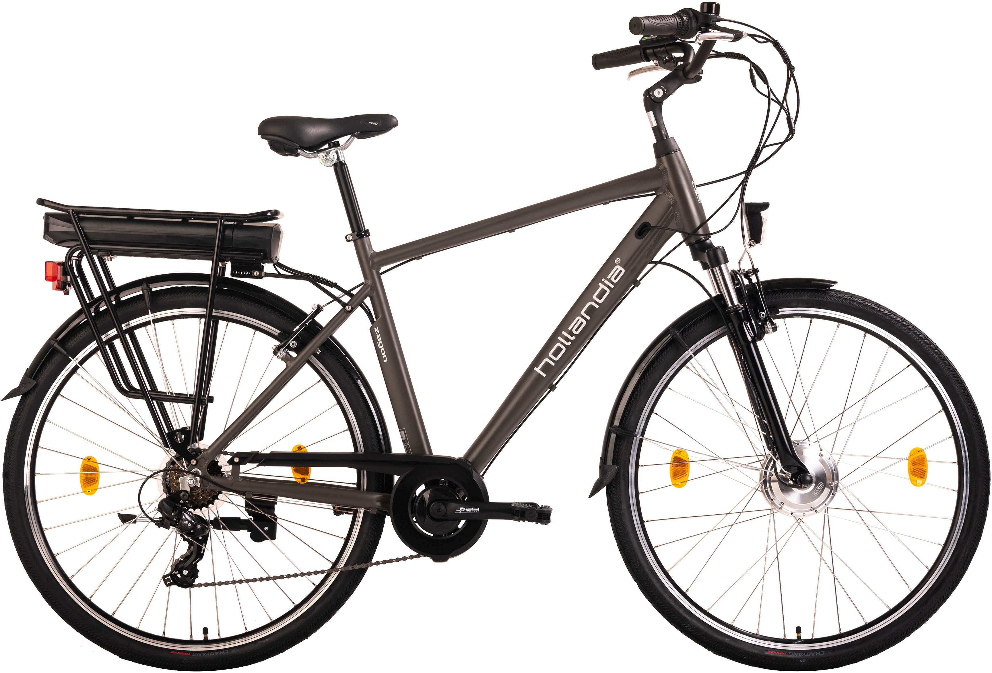 Hollandia E-Bike Cityrad Zagon, 6 Gang Shimano Tourney Schaltwerk, Kettenschaltung, Frontmotor, 468 Wh, Pedelec, Elektrofahrrad für Damen u. Herren