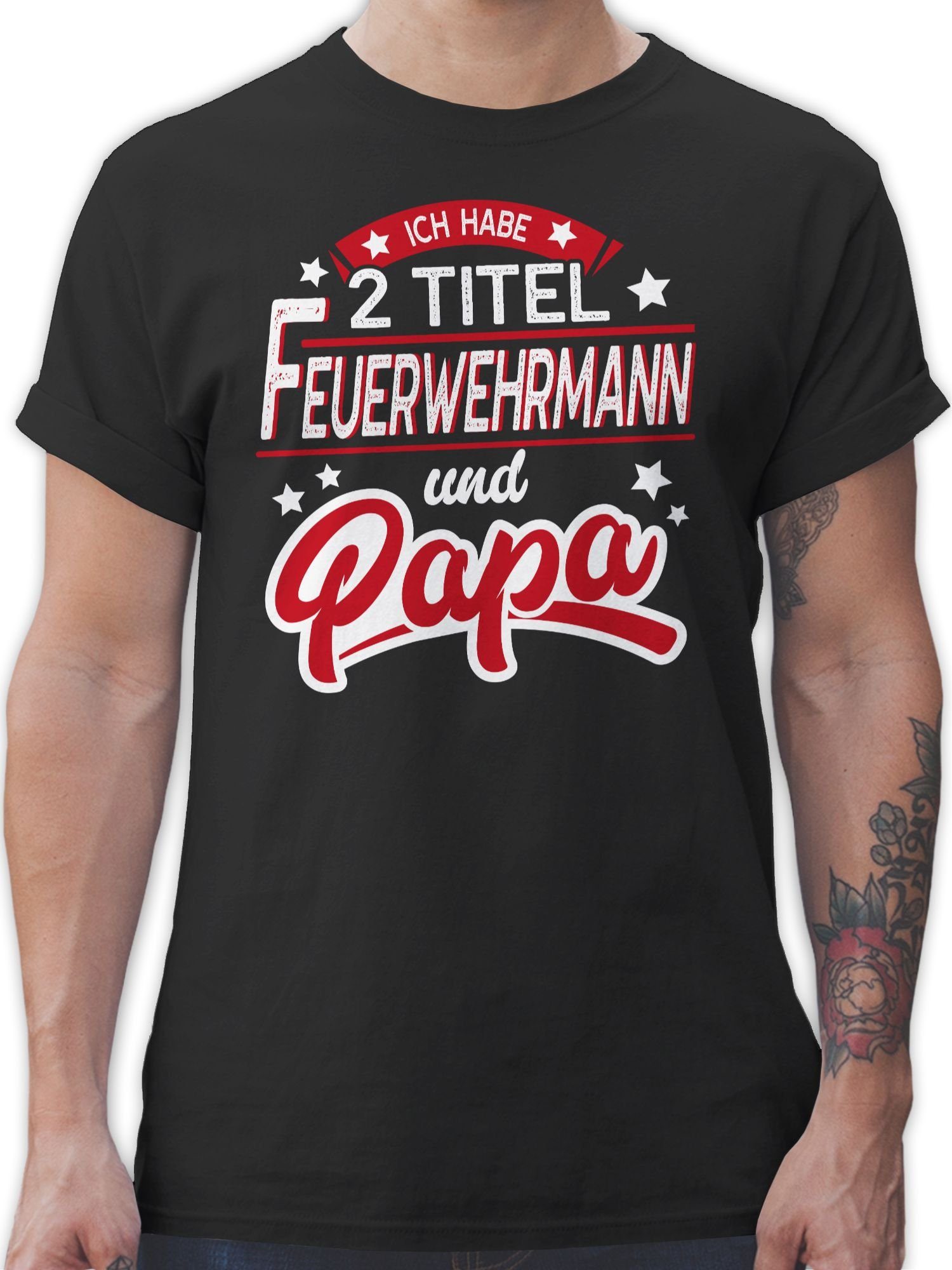 für Shirtracer Papa und Schwarz 2 Feuerwehrmann T-Shirt Vatertag Papa Geschenk