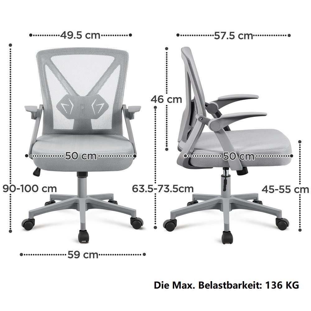 Yaheetech Drehstuhl Höhenverstellbarer Bürostuhl mit Wippfunktion, Schreibtischstuhl mit Hochklappbaren Armlehnen & Lendenwirbelstütze – Bild 5 von 5