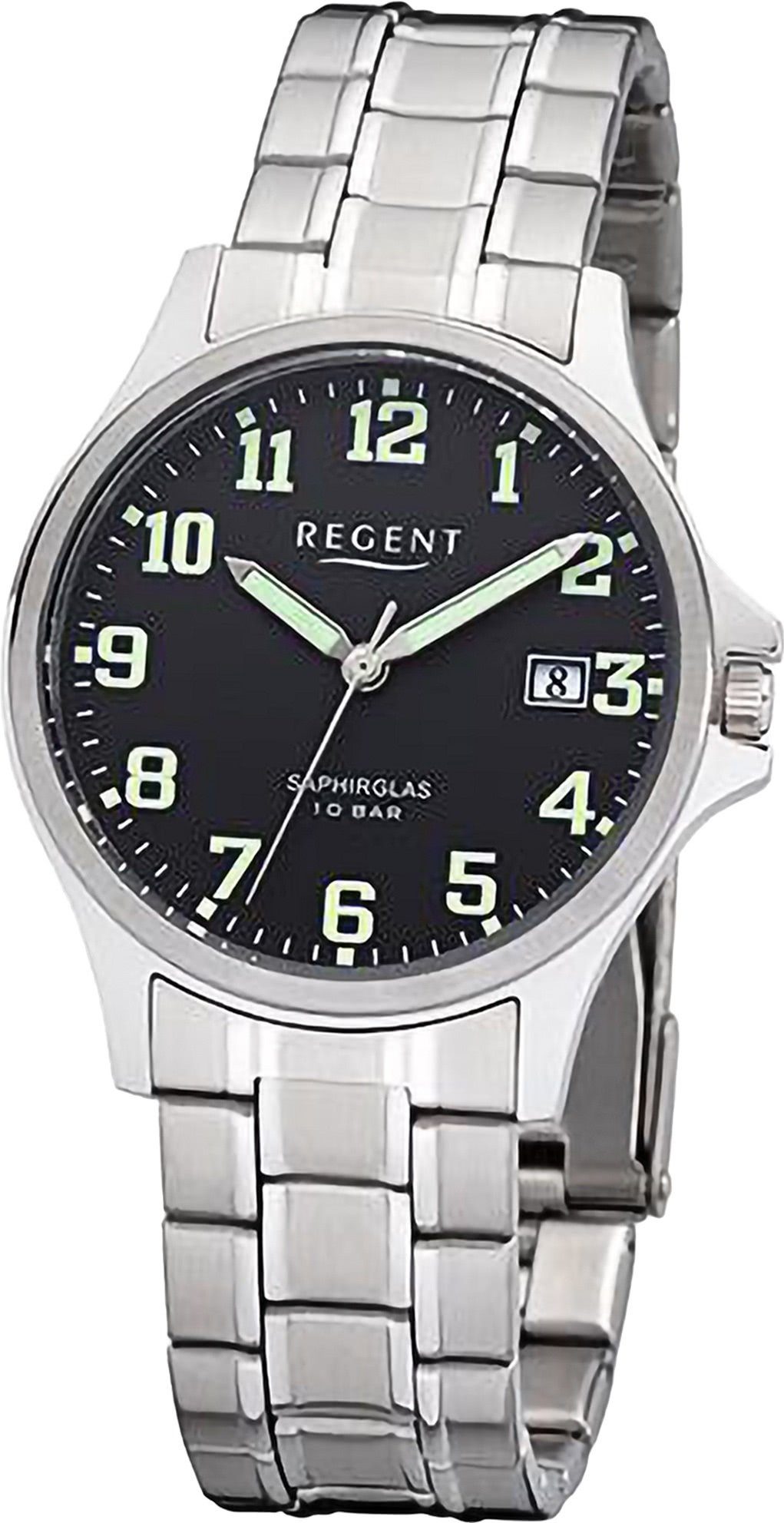 Regent Quarzuhr Regent Herren Armbanduhr Analog, (Analoguhr), Herren Armbanduhr rund, extra groß (ca. 36mm), Metallarmband