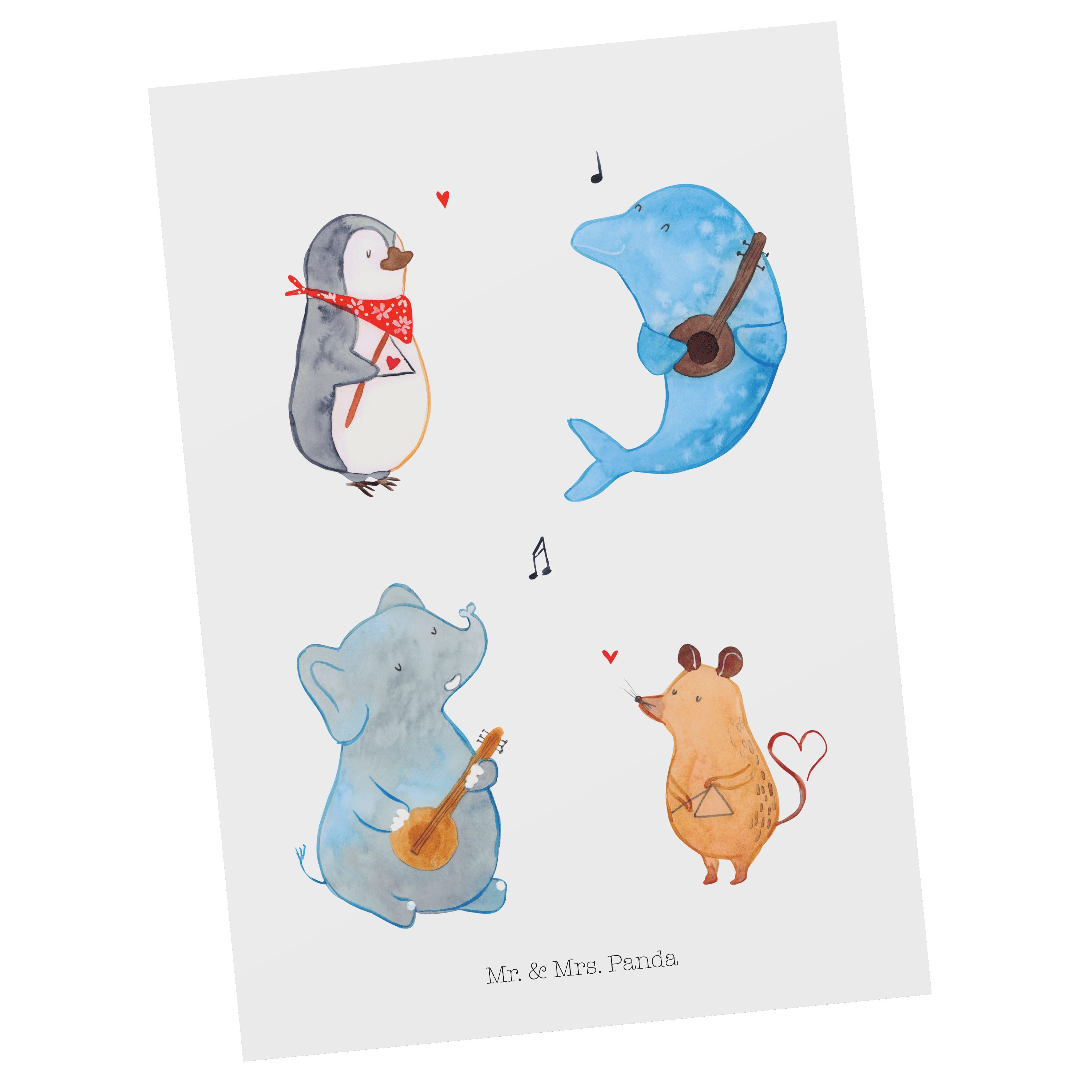 Mr. & Mrs. Panda Postkarte Big Band - Weiß - Geschenk, Geschenkkarte, Tiermotive, Geburtstagskar