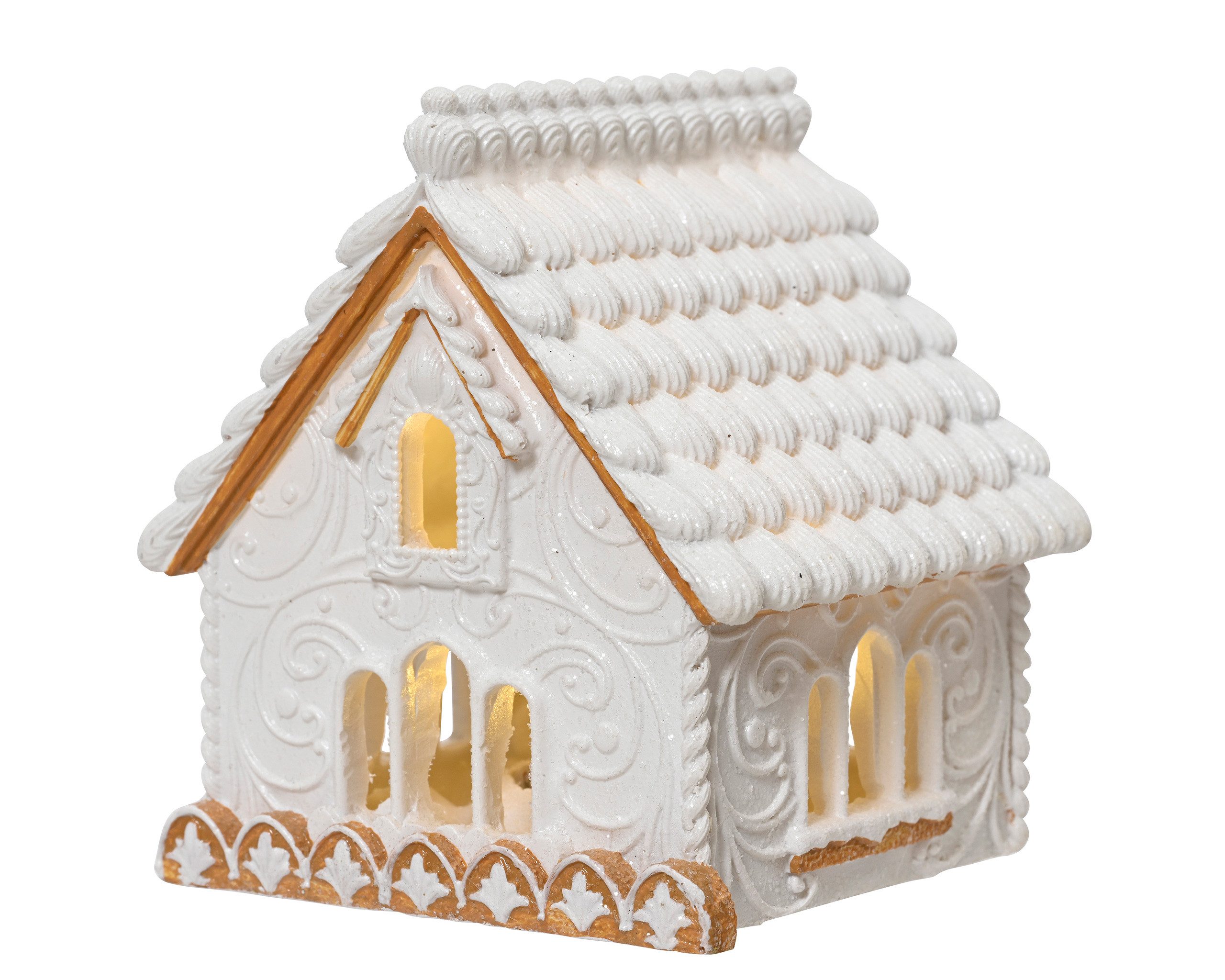 Lumineo Dekoobjekt, LED Deko Haus beleuchtet 10cm Keramik Weiß / Warmweiß