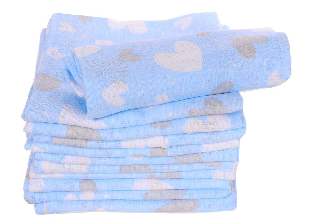La Bortini Stoffwindeln Spucktücher Baby Stoffwindeln Mullwindeln 10er Pack Babytücher, aus reiner Baumwolle, unisex, neutral, mit Herzchen