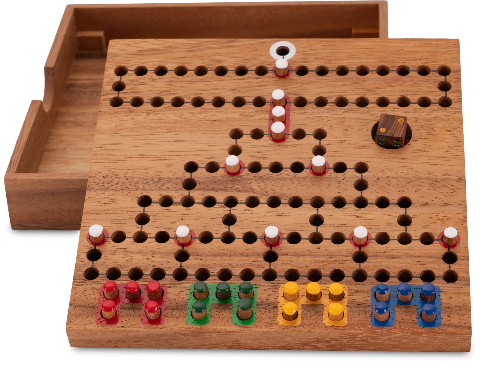 LOGOPLAY Spiel Blockade Reisespiel im Holzkasten, Gesellschaftsspiel, Blockade Box 18cm x 18cm Würfel- und Strategiespiel aus Holz Taktik