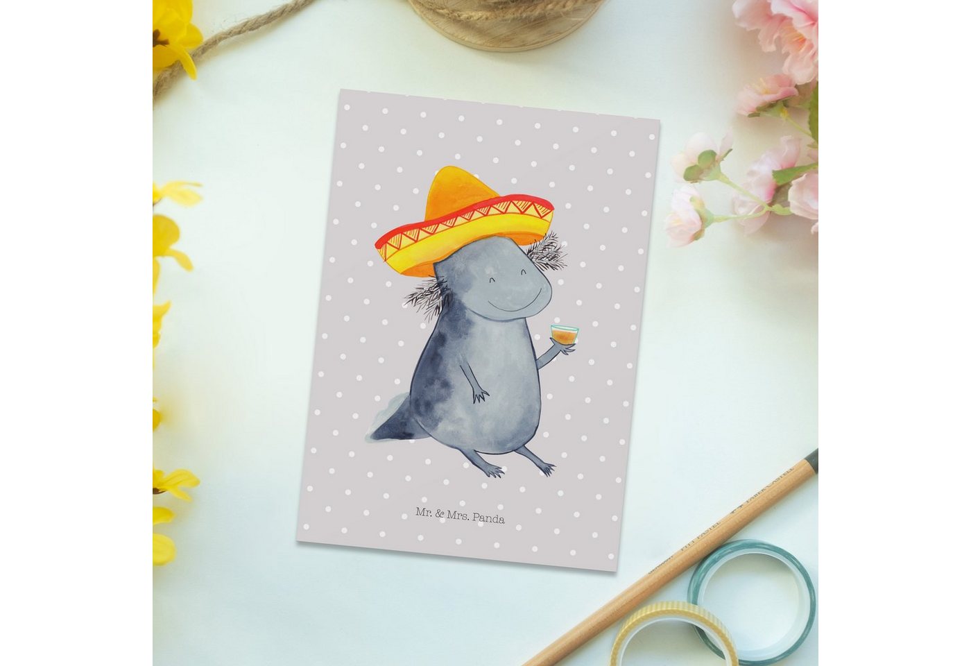 Thumbnail - Mr. & Mrs. Panda Postkarte Axolotl Tequila, Ansichtskarte, Geschenkkarte, Ansichtskarten, Charmantes Design