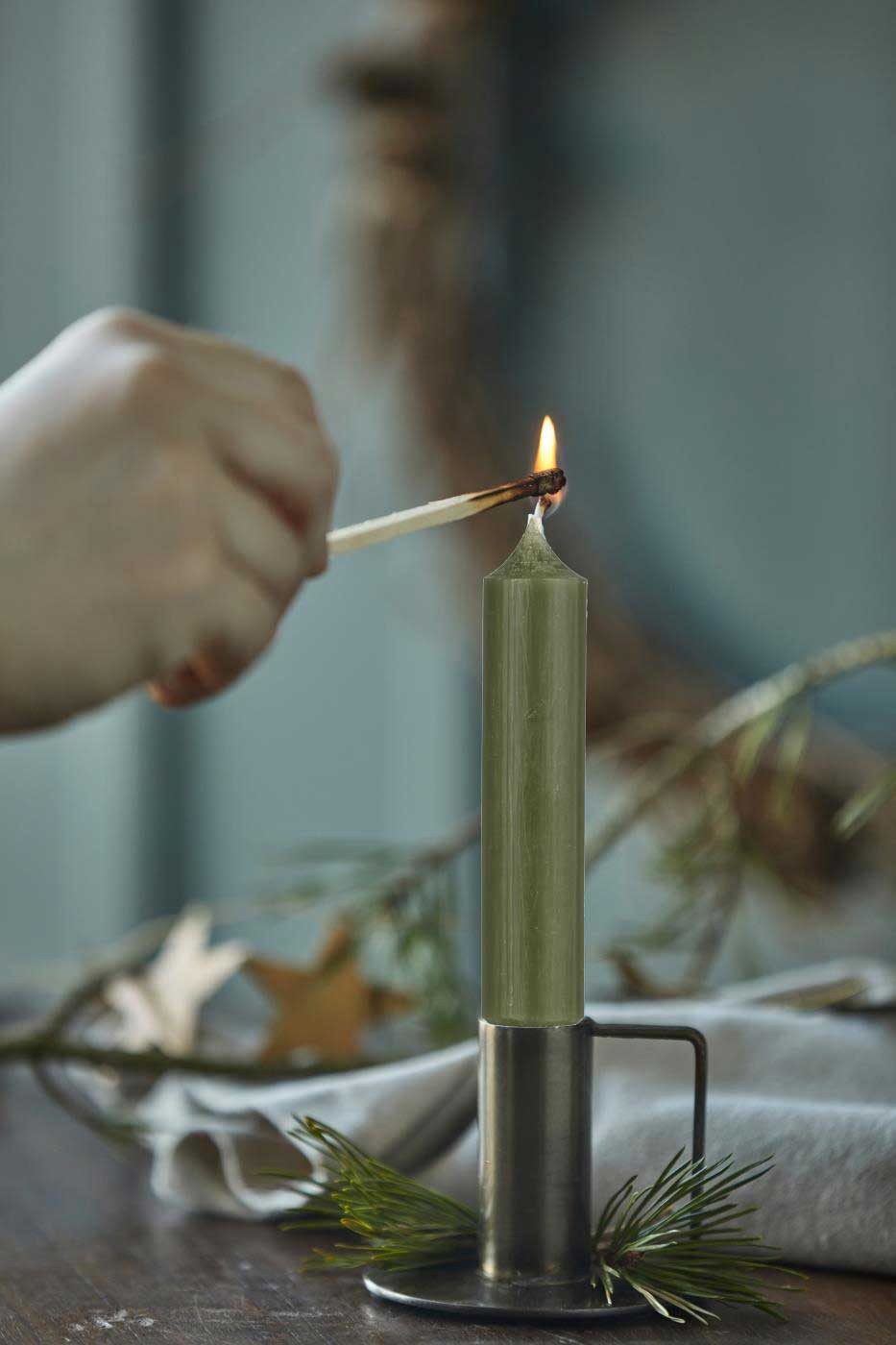 LS-LebenStil Tafelkerze Exklusive Stabkerzen Ribe Rustik 6´er Set Waldgrün 11x2,2cm Made in De (Spitzkerzen Tafelkerzen für die perfekte Tischdeko Hochzeit Taufe Advent Weihnachten Unparfümiert, 6-tlg), MADE IN EU