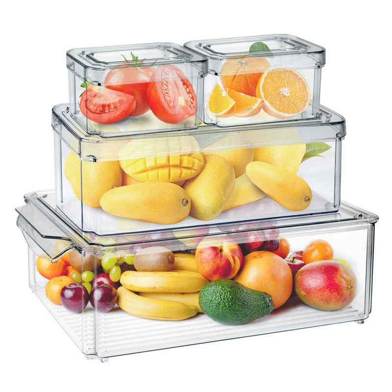 MDHAND Aufbewahrungsbox Durchsichtig Stapelbare Kühlschrank Organizer mit Deckel, 4 Teiliges Set