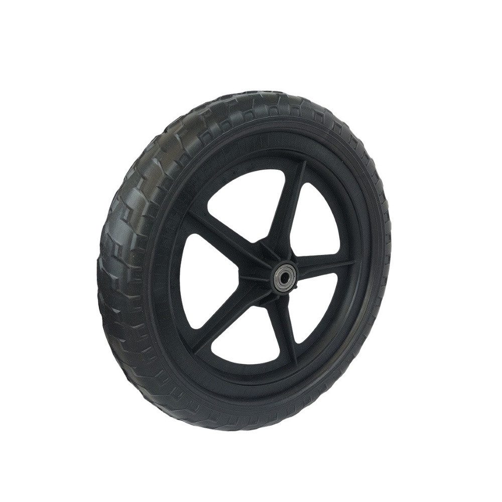 FunSport-Factory Ersatzrad Komplettrad mit Vollgummireifen 12 Zoll für Laufrad schwarz, Pannensicher, wartungsfrei, abriebfest, Kunststofffelge, Vollgummi