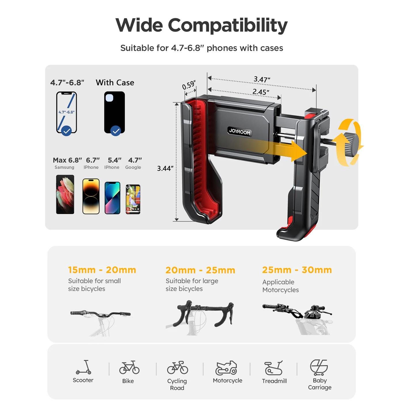 JOYROOM Mobile Phone Holder Bicycle Mount JR-ZS266, (up to 7 inches, Smartphone Handlebar Bicycle Mount Mobile Phone Holder for Motorcycle)